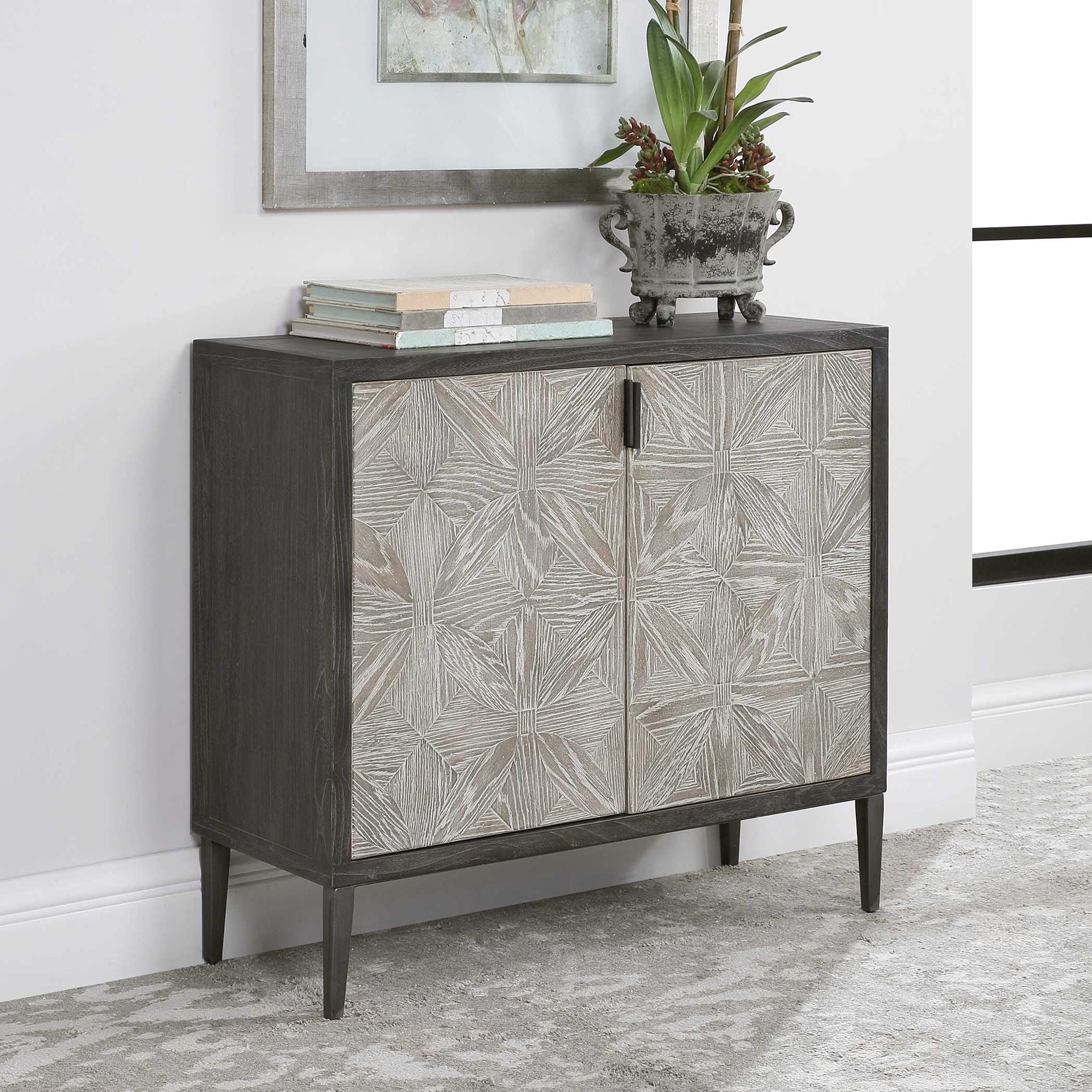 Laurentia - 2 Door Accent Cabinet - Black & Pearl Silver - Image 3