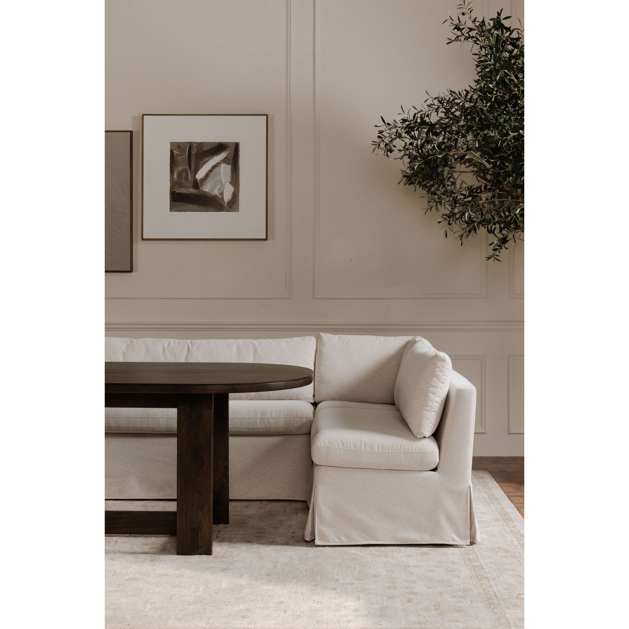 Fable - 5 Piece Slipcover Dining Banquette U-Shape - Beige - Image 2