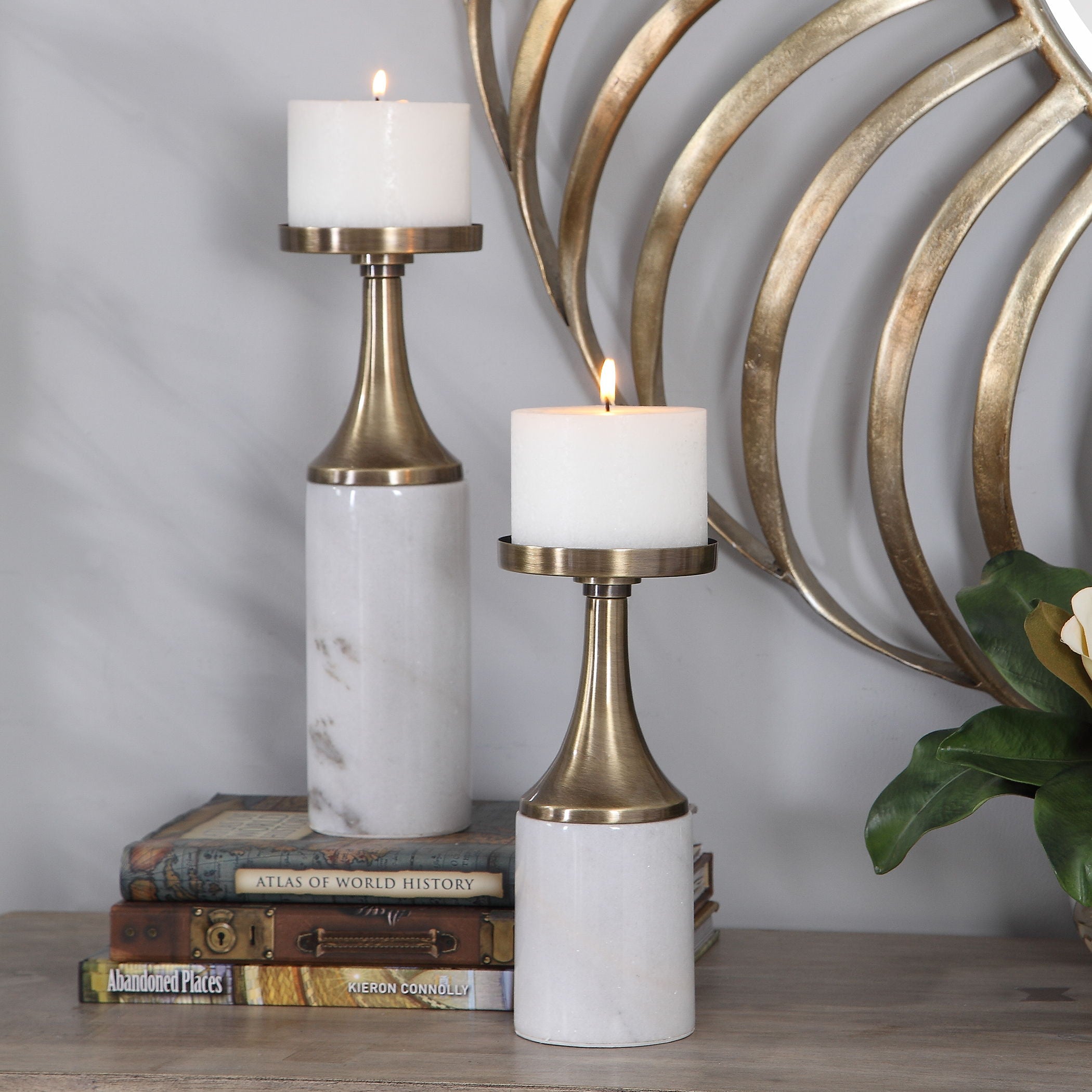 Castiel - Marble Candleholders (Set of 2) - White & Gold - Image 2