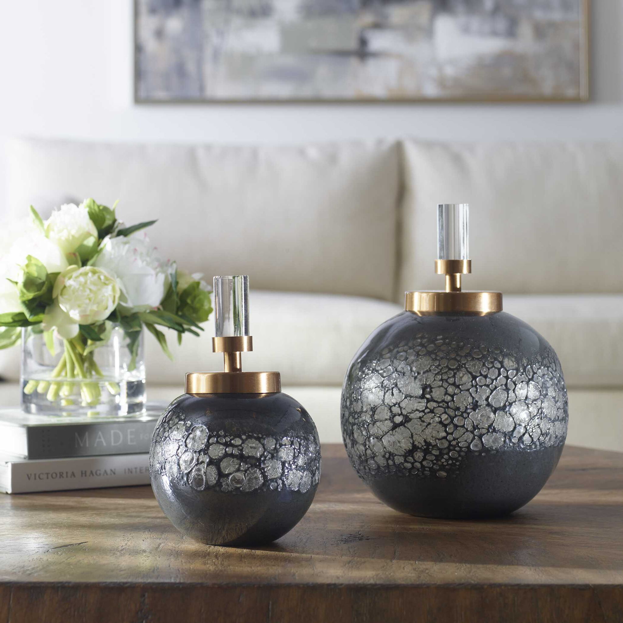 Cessair - Art Glass Bottles (Set of 2) - Dark Gray - Image 2