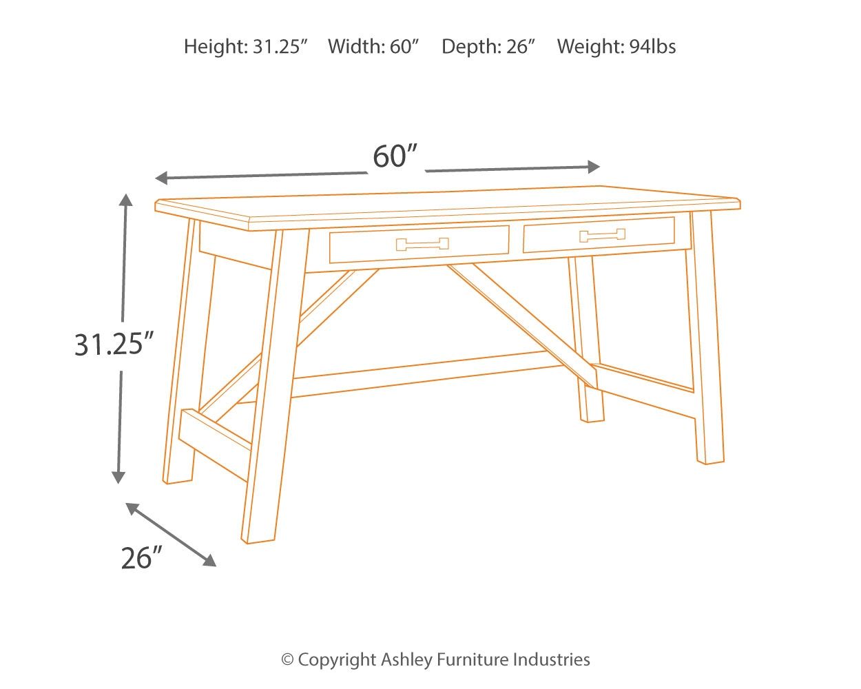 Baldridge - Home Office Large Leg Desk - Rustic Brown - Image 3