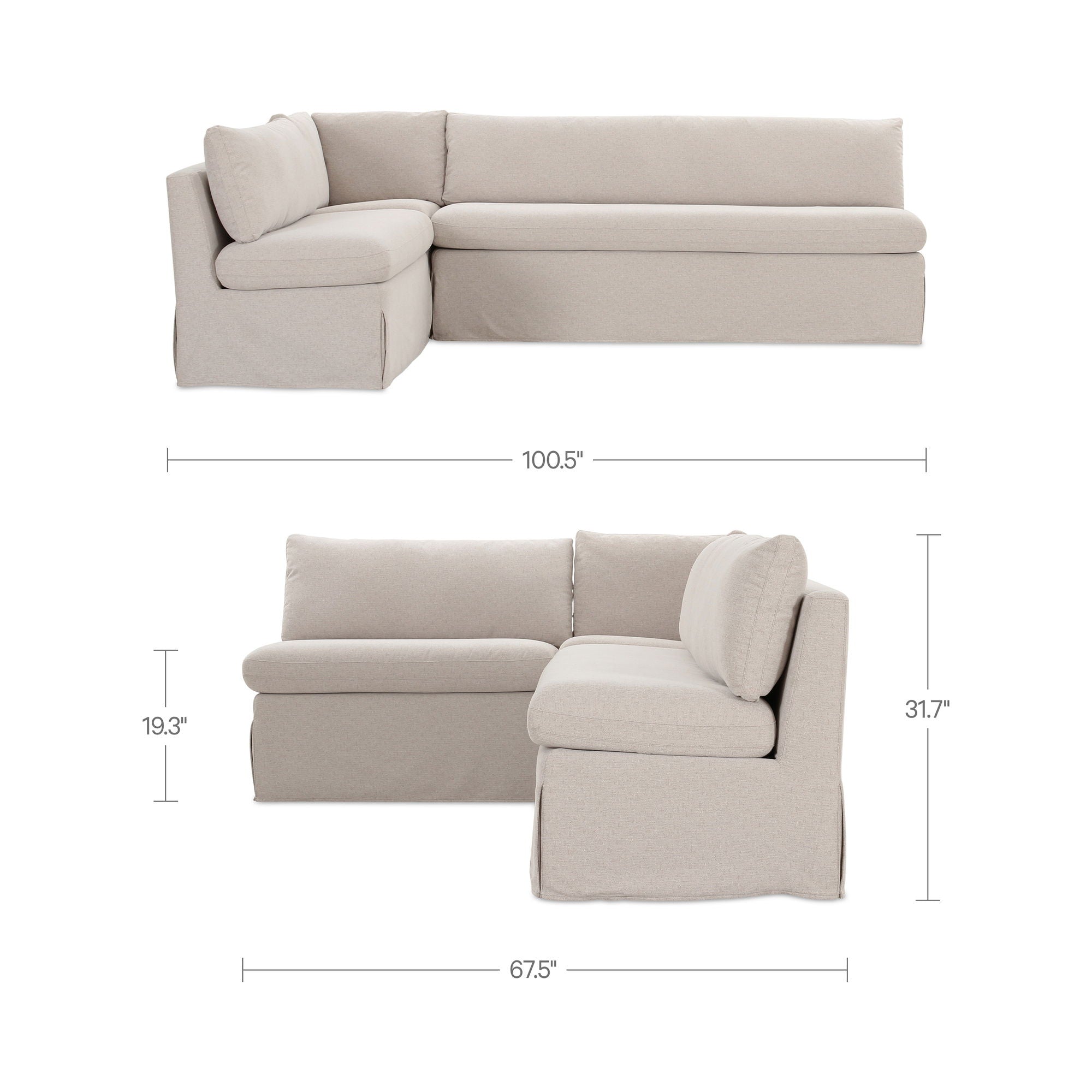 Fable - 3 Piece Slipcover Dining Banquette L-Shape - Beige - Image 3