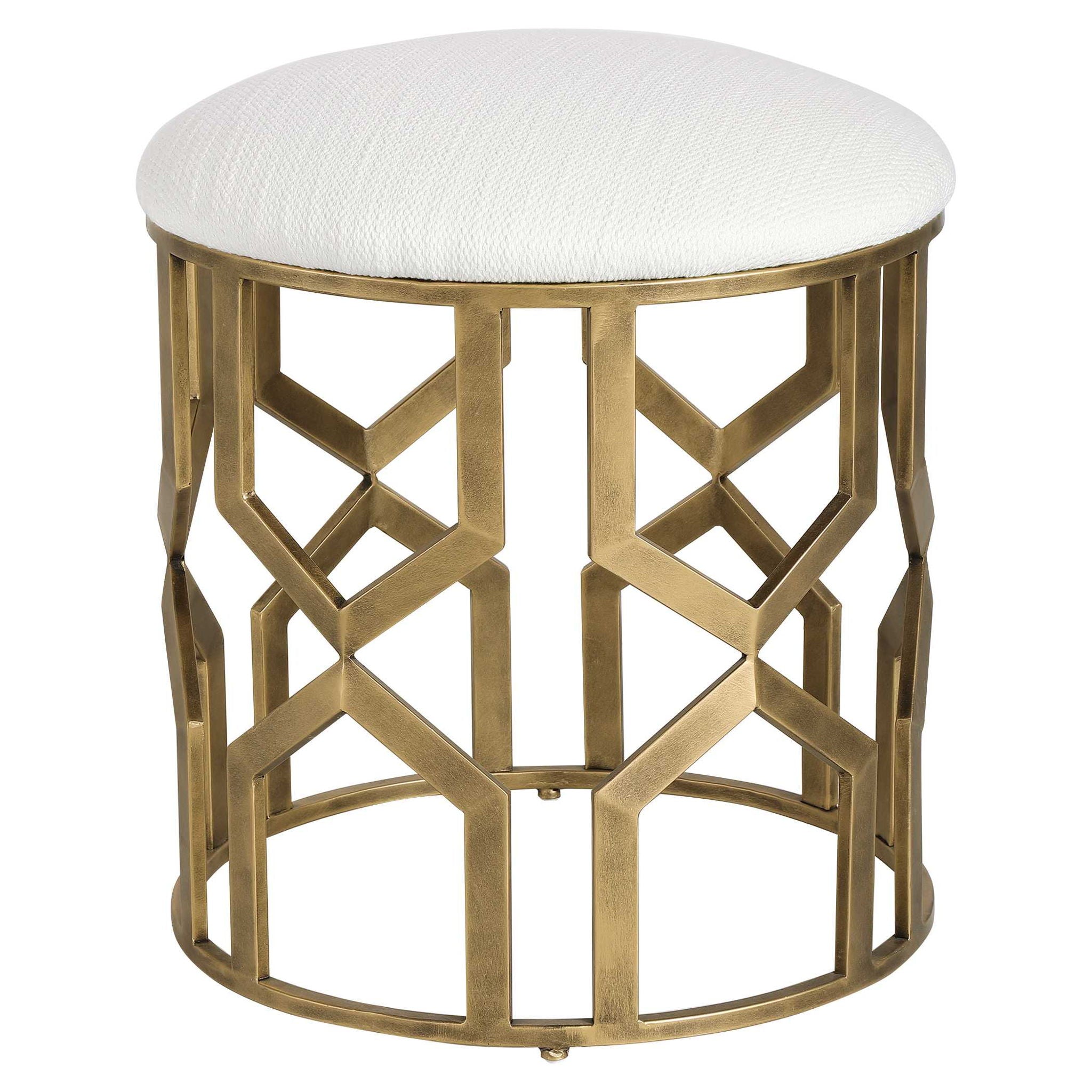 Trellis - Geometric Accent Stool - White & Gold - Image 3