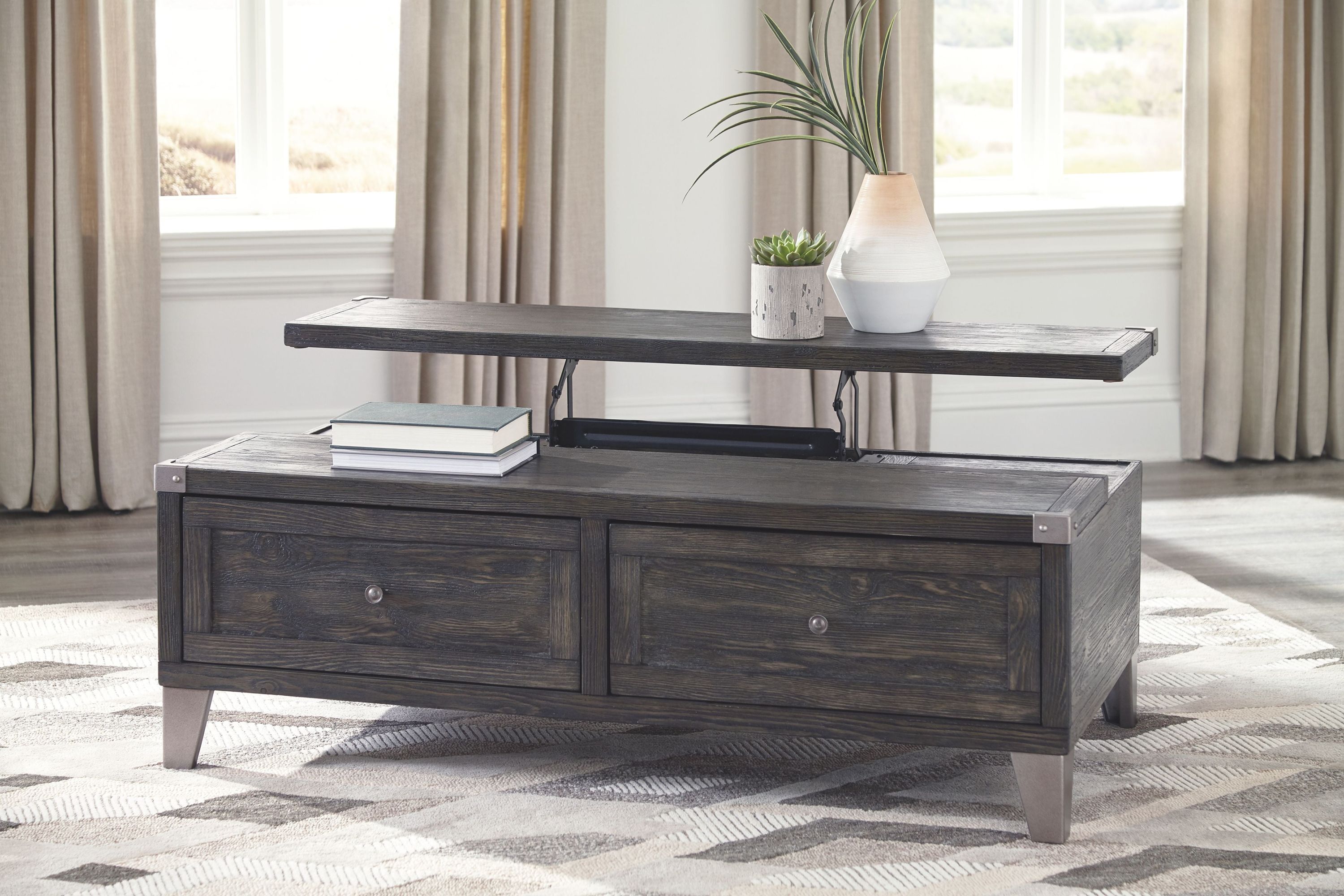Todoe - Lift Top Cocktail Table - Dark Gray - Image 3