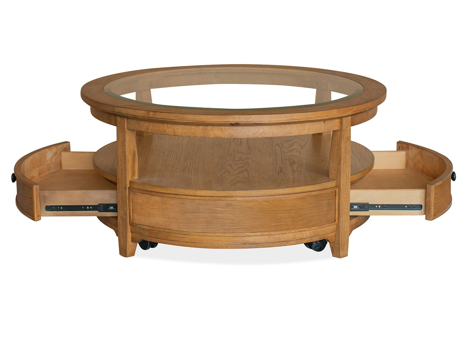 Durant - Round Cocktail Table With Casters - Honey Brown - Image 2