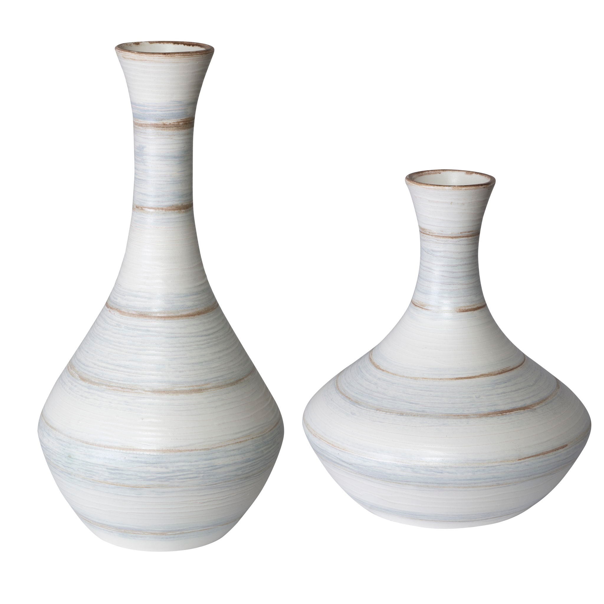 Potter - Fluted Striped Vases (Set of 2) - Light Blue - Image 1