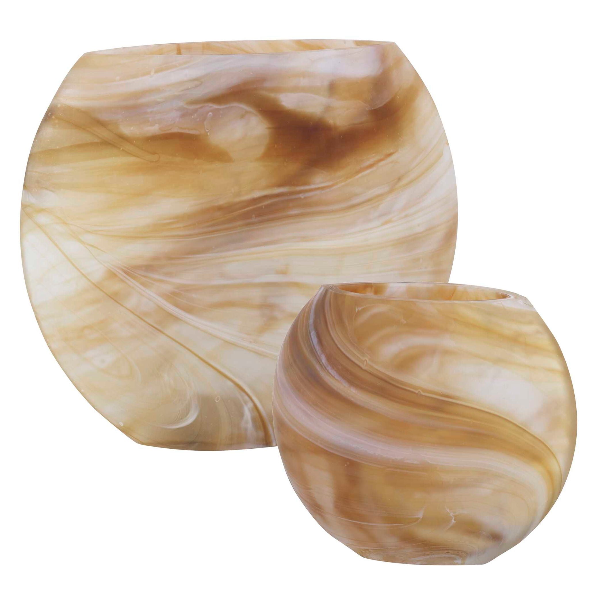 Fusion - Swirled Caramel & Ivory Vases (Set of 2) - Image 2