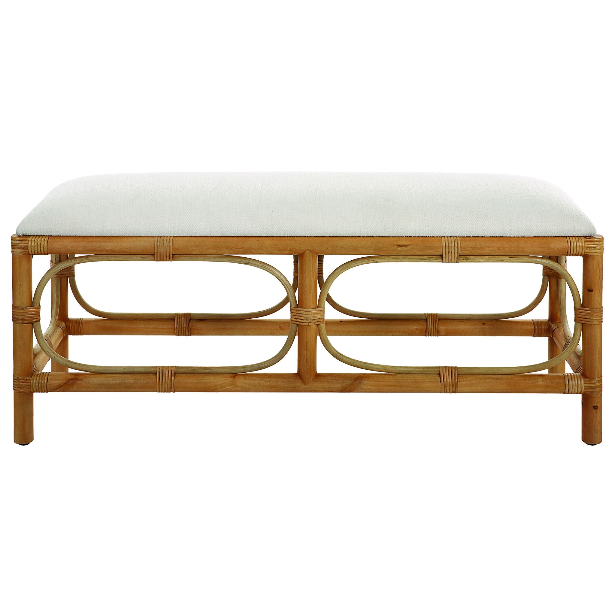 Laguna – Fabric Rattan Bench – White