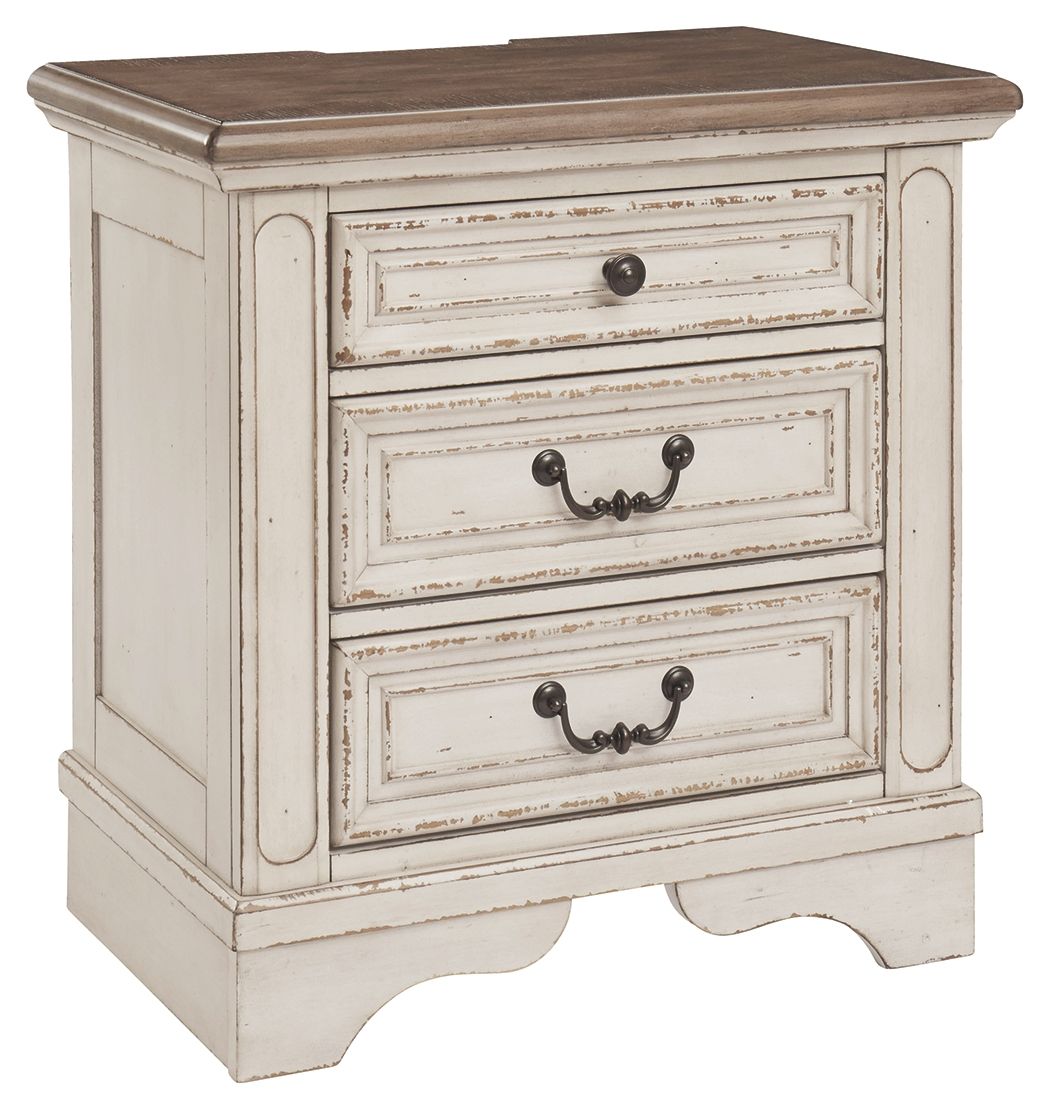 Realyn – Three Drawer Night Stand – White / Brown / Beige