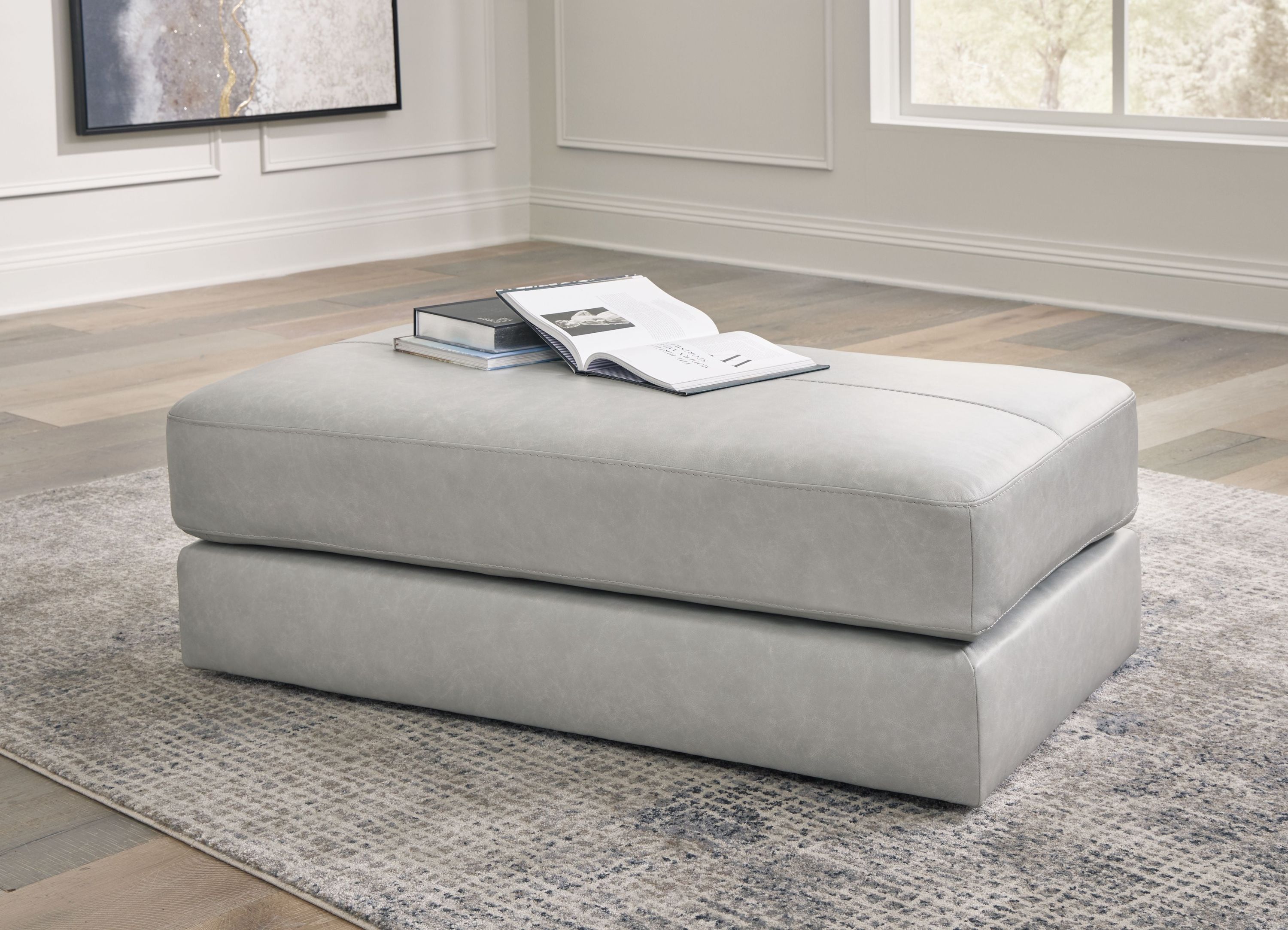 Amiata - Oversized Accent Ottoman - Leather Match - Glacier - Image 2