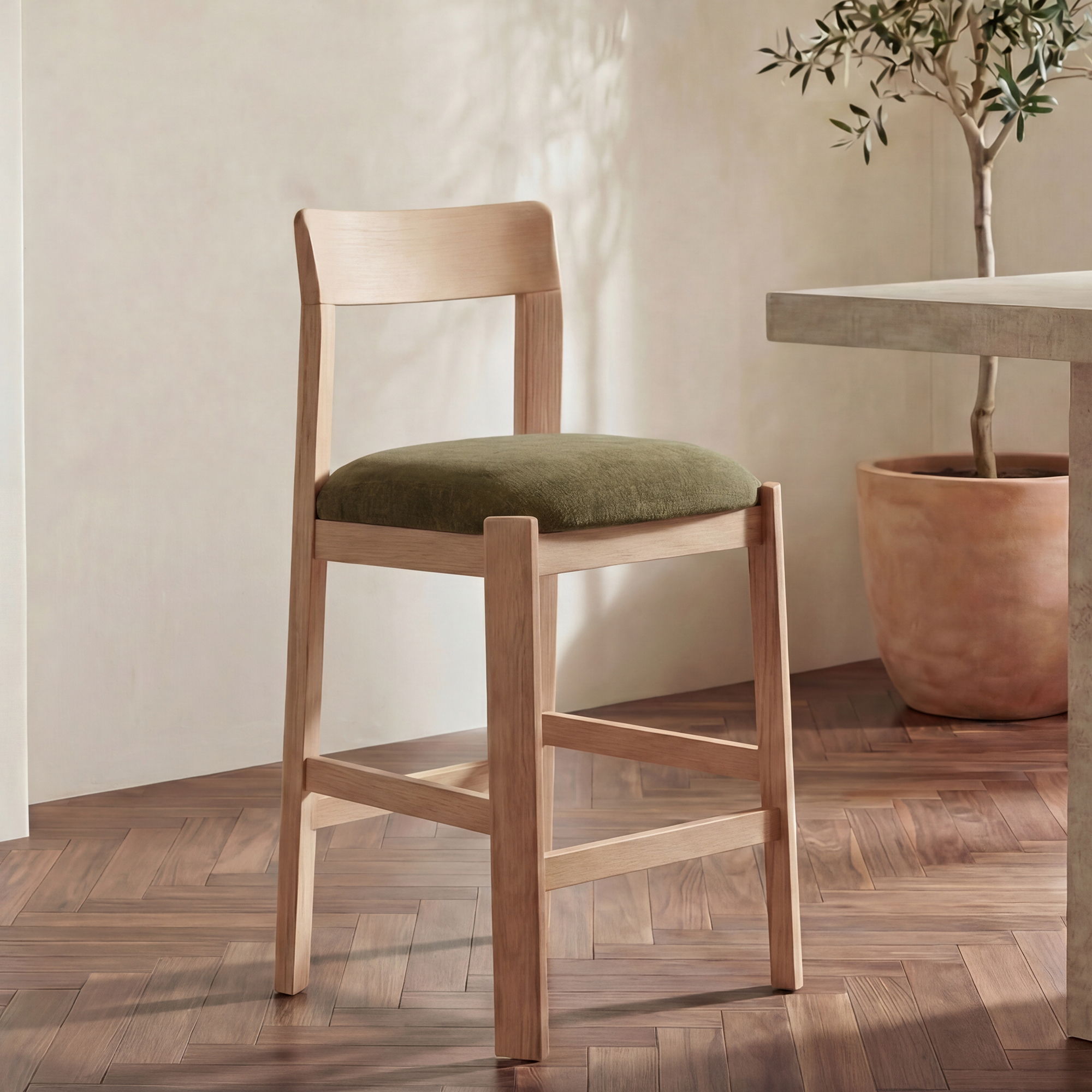 Oli – Counter Stool – Dark Green / Light Brown