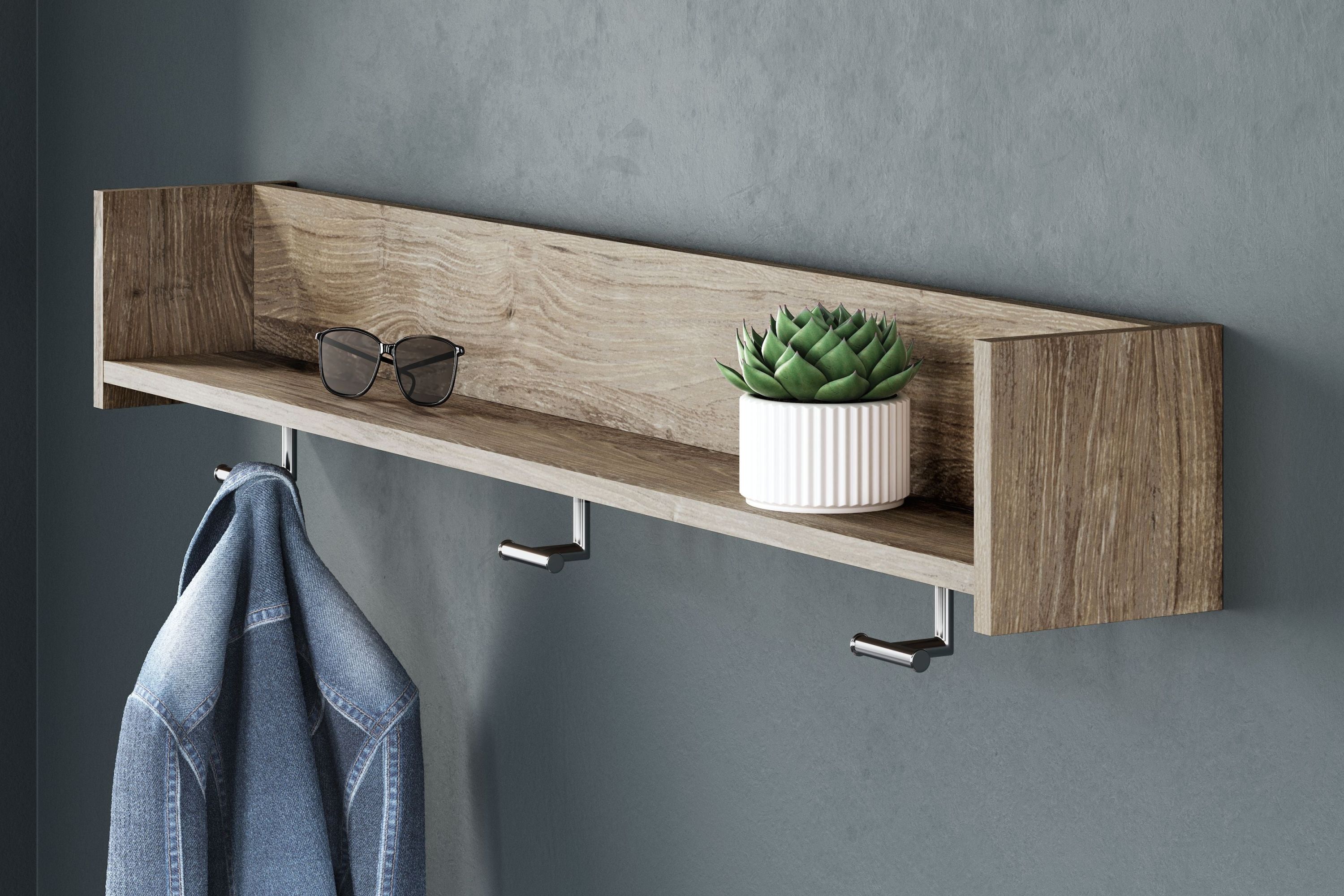 Oliah - Wall Mounted Coat Rack w/Shelf - Natural - Image 3