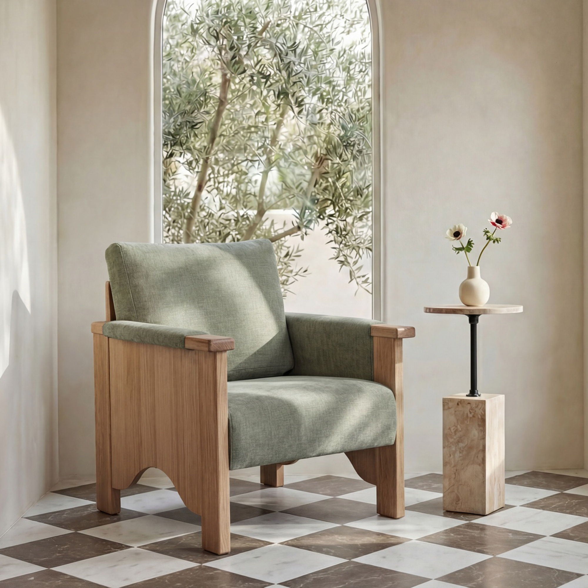 Bauer – Accent Chair – Sage Green / Light Brown