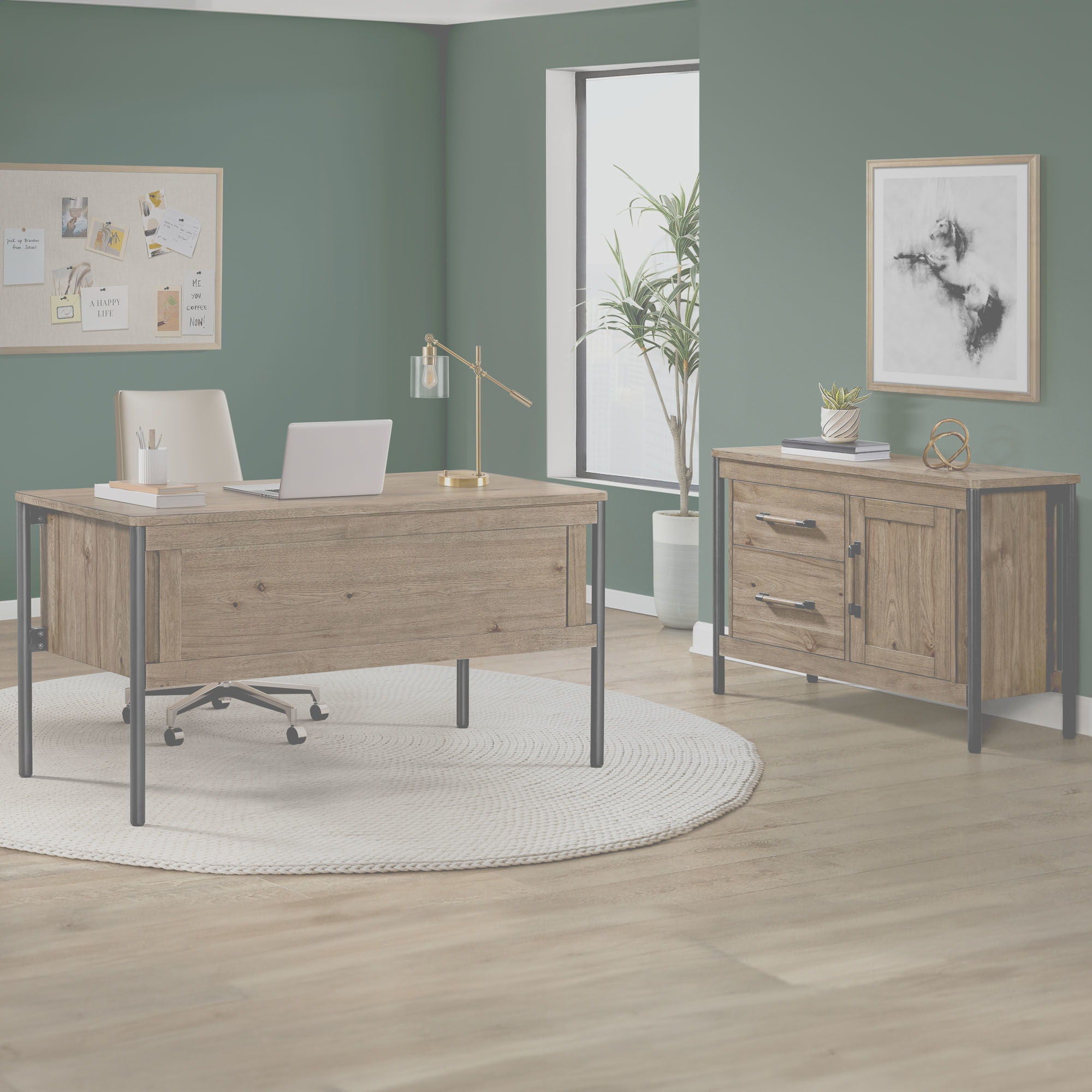 Norcross - 60" Half Ped Desk - Hickory - Image 2