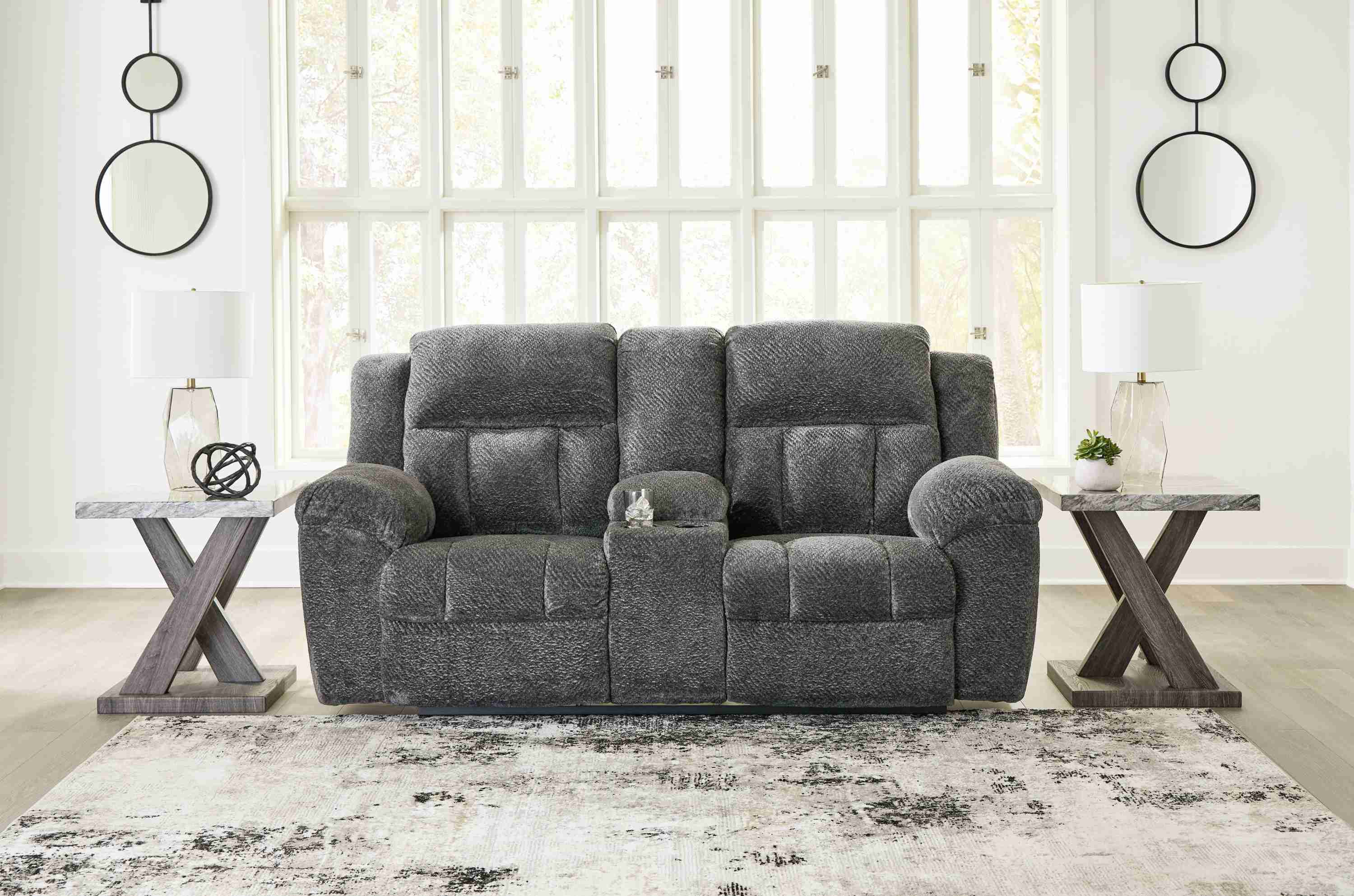 Frohn - Dbl Reclining Loveseat With Console - Fabric - Graphite - Image 2
