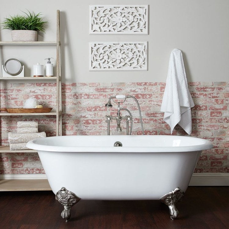 Tub Paloma 60 Inch Clawfoot Double Ended Rear Center Drain White/Chrome Cast Iron 58 Gallon - Image 3