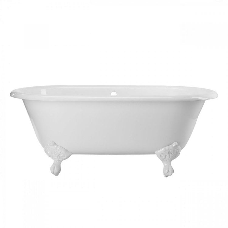 Tub Paloma 60 Inch Clawfoot Double Ended Rear Center Drain White Cast Iron 58 Gallon - Image 1
