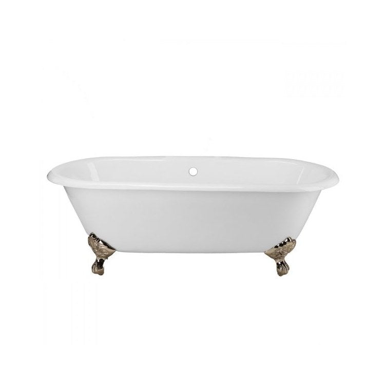 Tub Paloma 60 Inch Clawfoot Double Ended Rear Center Drain White/Polished Nickel Cast Iron 58 Gallon - Image 1