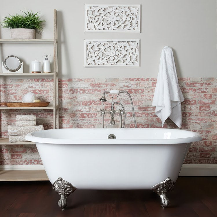 Tub Paloma 66 Inch Clawfoot Double Ended Rear Center Drain White Cast Iron 58 Gallon - Image 3