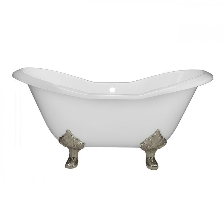 Tub Ravelle Clawfoot Double Slipper with 7 Inch Faucet Hole Rear Center White/Brushed Nickel Cast Iron - Image 1