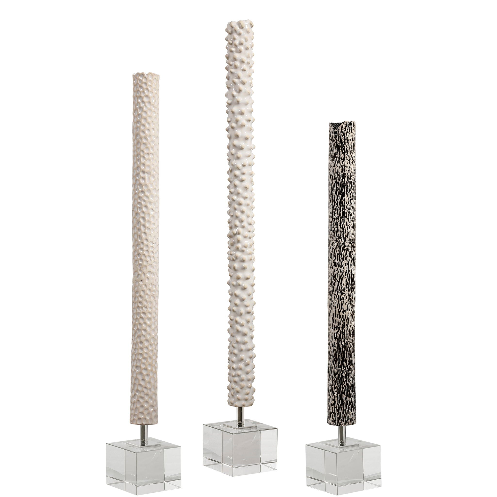 Makira – Cylindrical Sculptures (Set of 3) – Pearl Silver