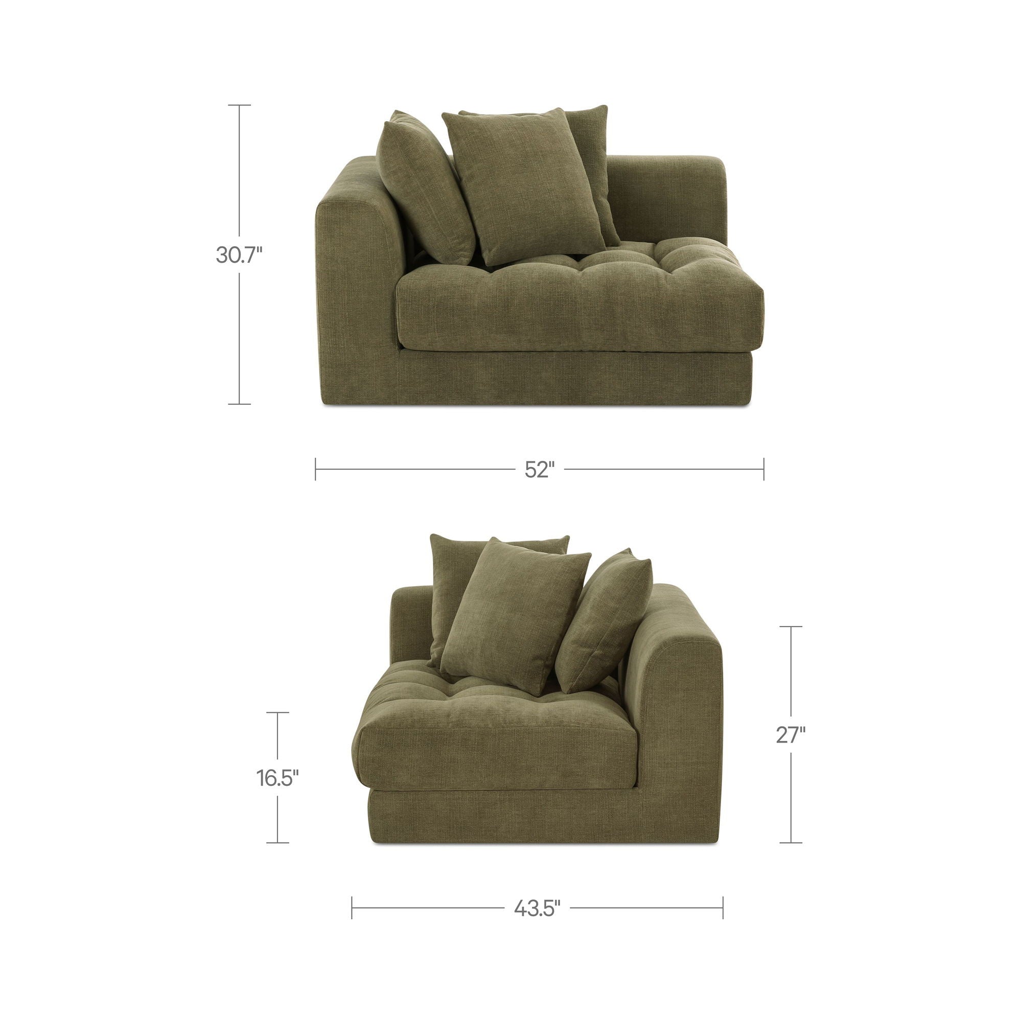 Davie - Left Arm Facing Chair - Olive Green - Image 2
