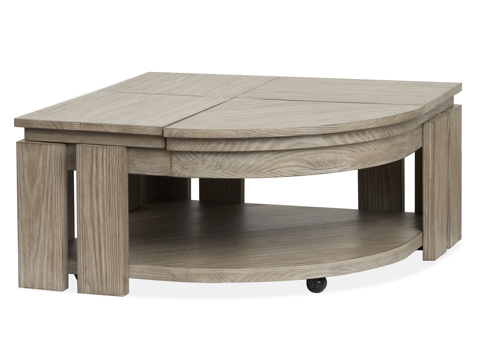 Conrad – Pie Shaped Lift Top Cocktail Table With Casters – Stone Harbor Gray
