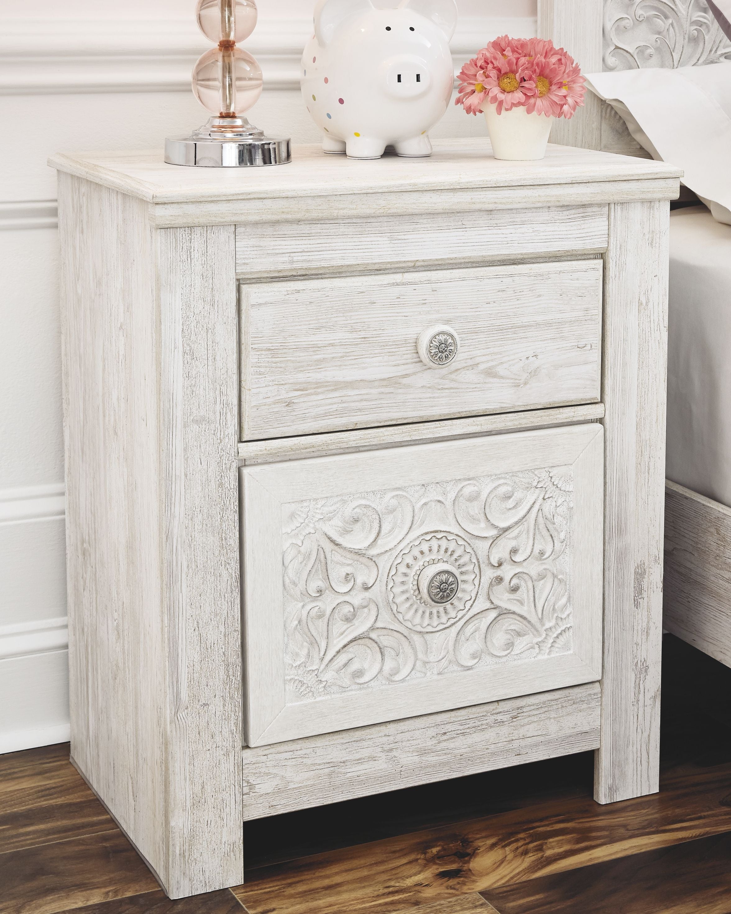 Paxberry - Two Drawer Night Stand - Whitewash - Image 3
