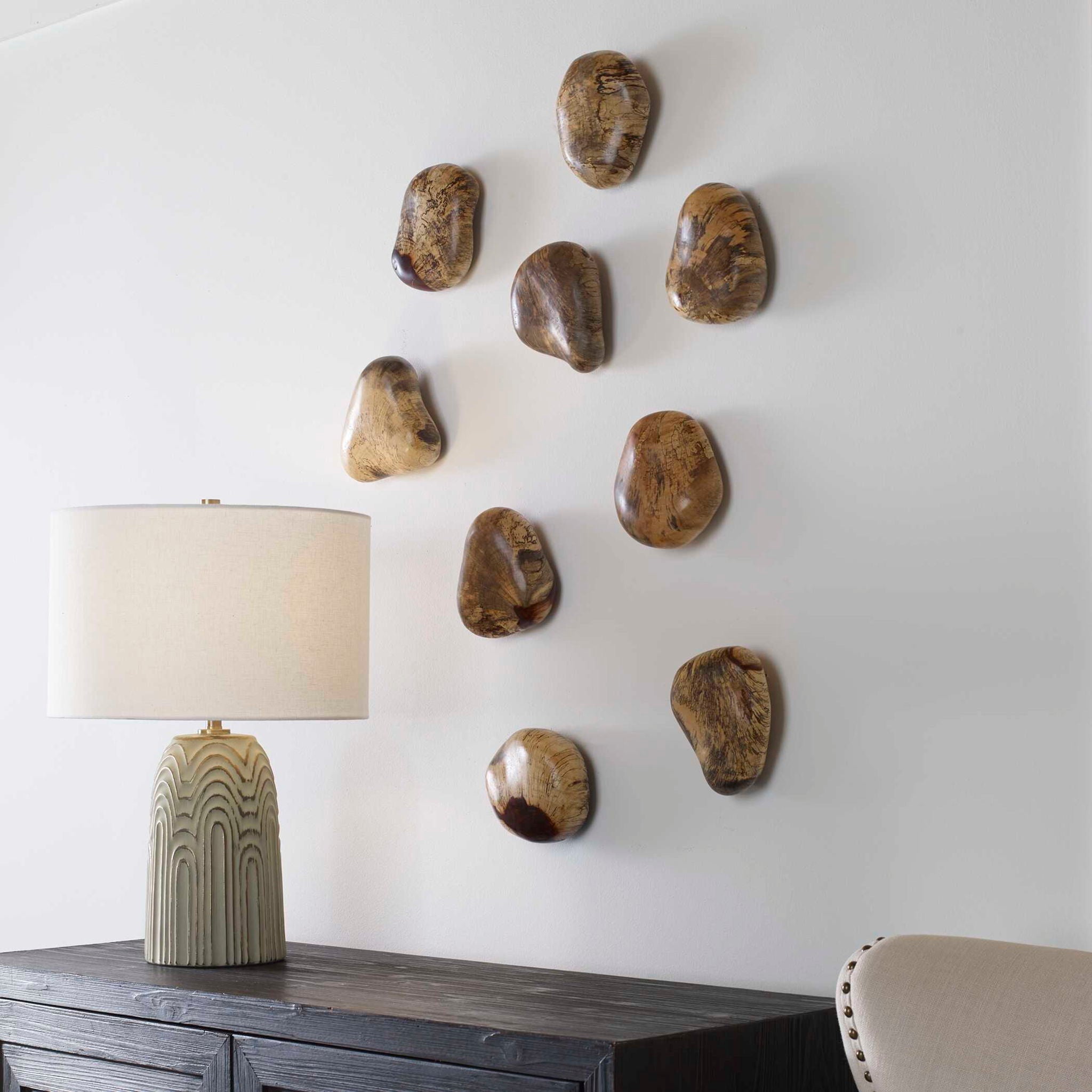 Pebbles - Blonde Wood Wall Décor (Set of 9) - Light Brown - Image 3