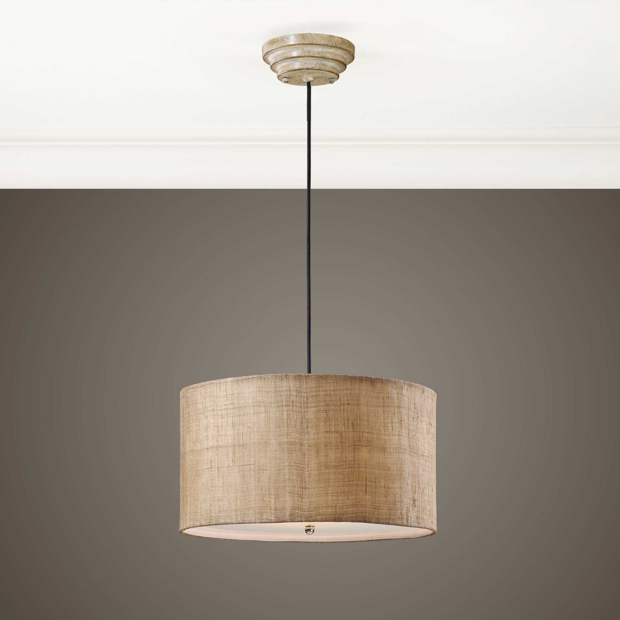 Dafina - 3 Light Burlap Drum Pendant - Beige - Image 2