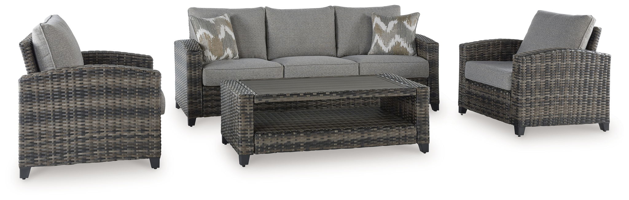 Oasis Court – Sofa, Chairs, Table Set (Set of 4) – Gray