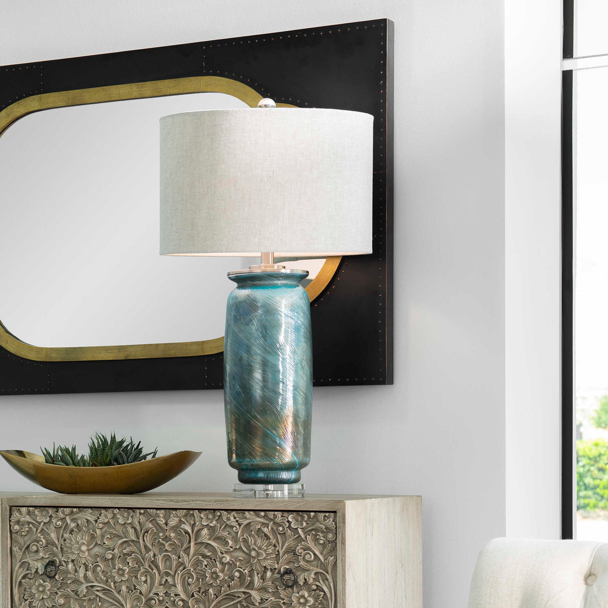 Olesya - Swirl Glass Table Lamp - Blue - Image 3