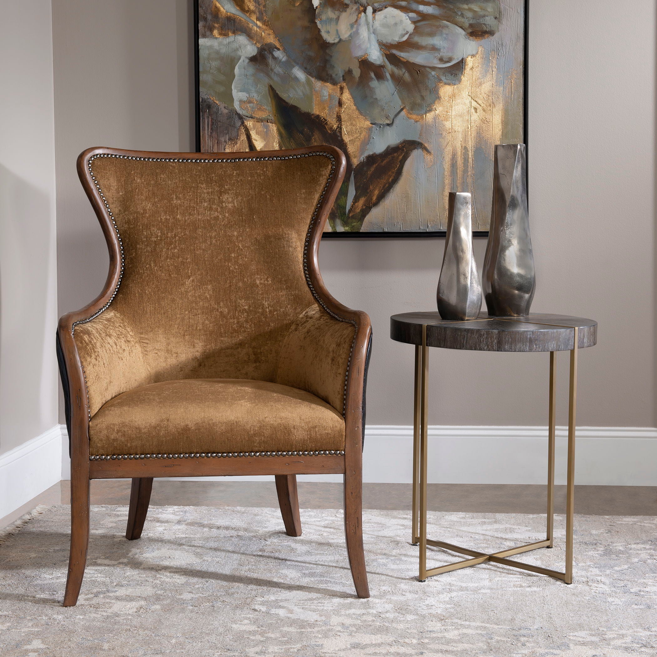 Taja - Round Accent Table - Dark Brown & Gold - Image 3
