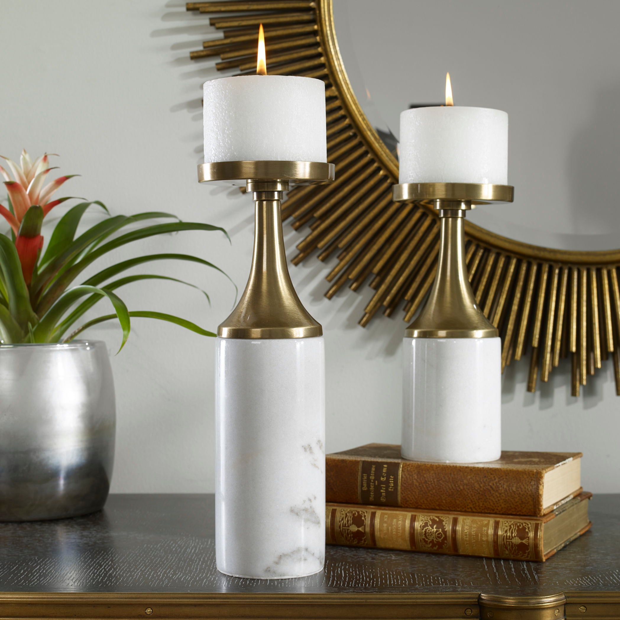 Castiel - Marble Candleholders (Set of 2) - White & Gold - Image 3