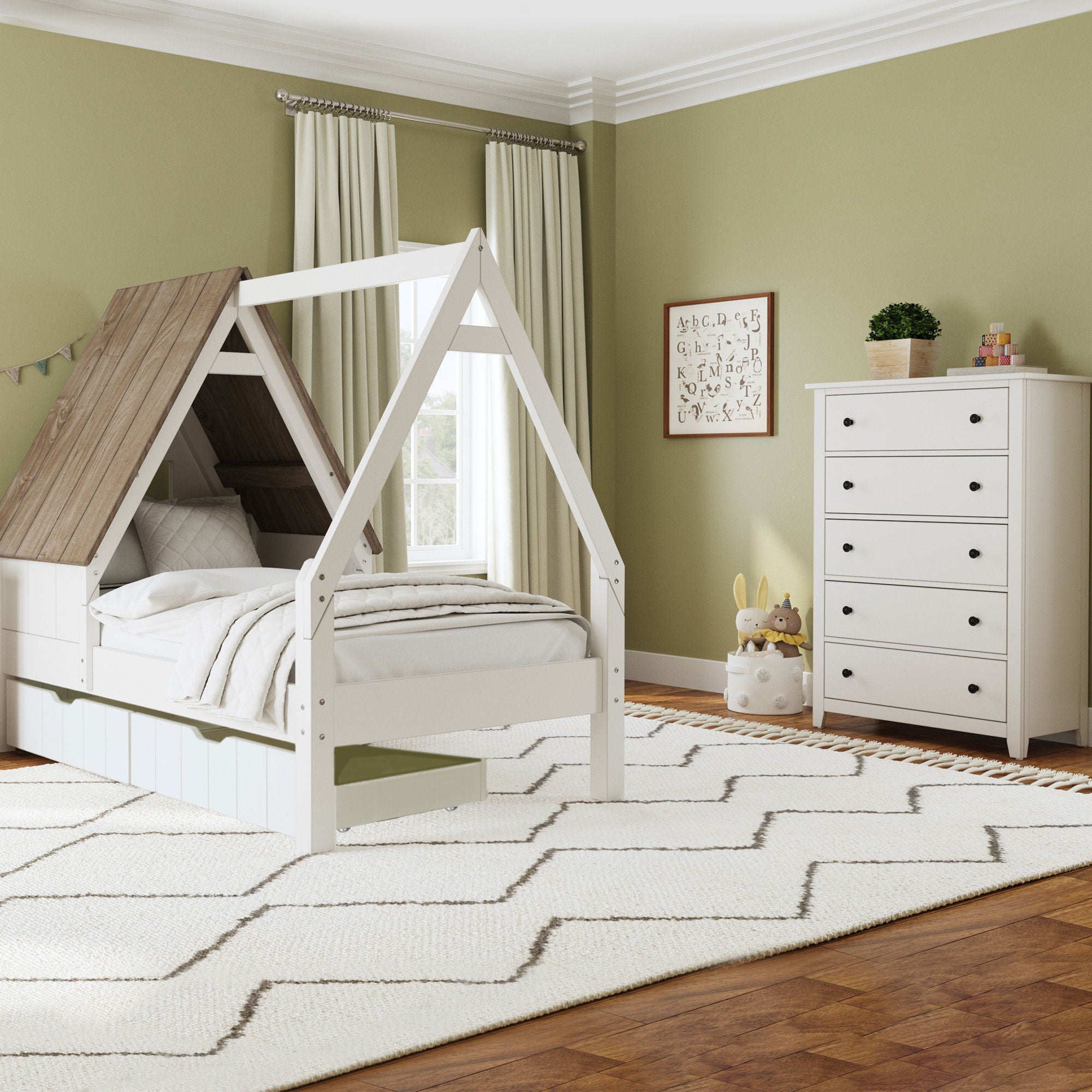 Lodge - Twin Bed With Half Roof And Window - Cookies / Cream - Image 2