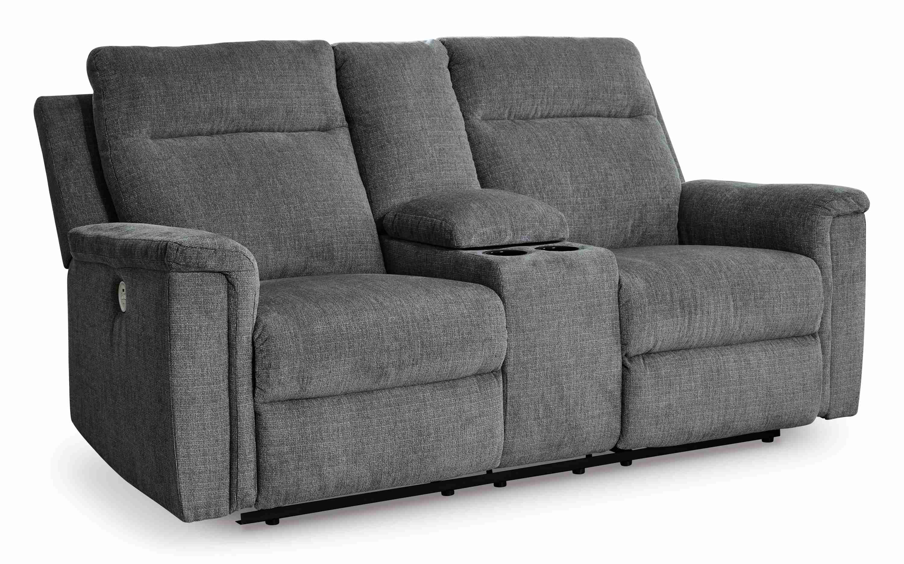 Barnsana – Dbl Power Reclining Loveseat with Console – Fabric – Gravel