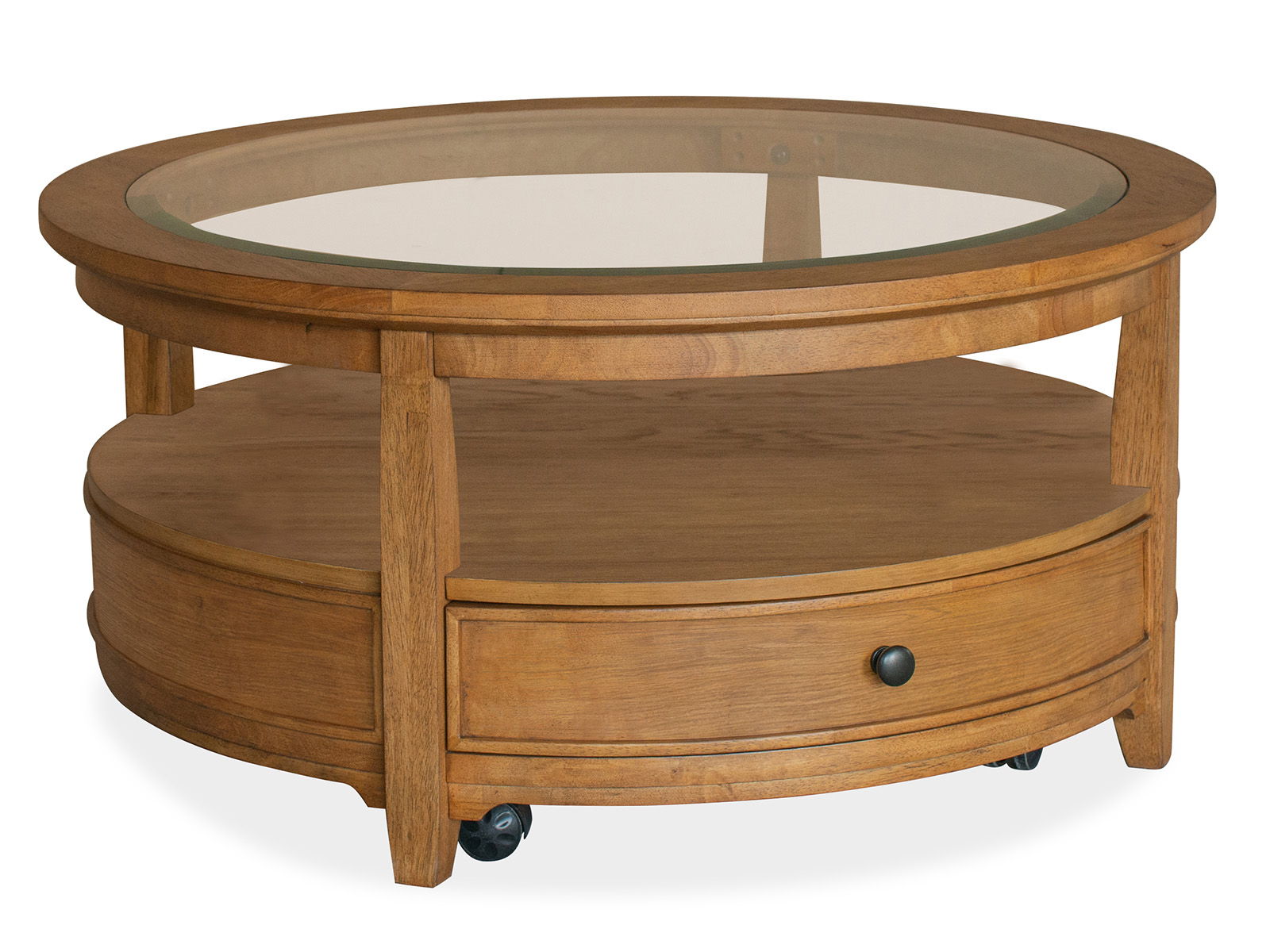 Durant – Round Cocktail Table With Casters – Honey Brown