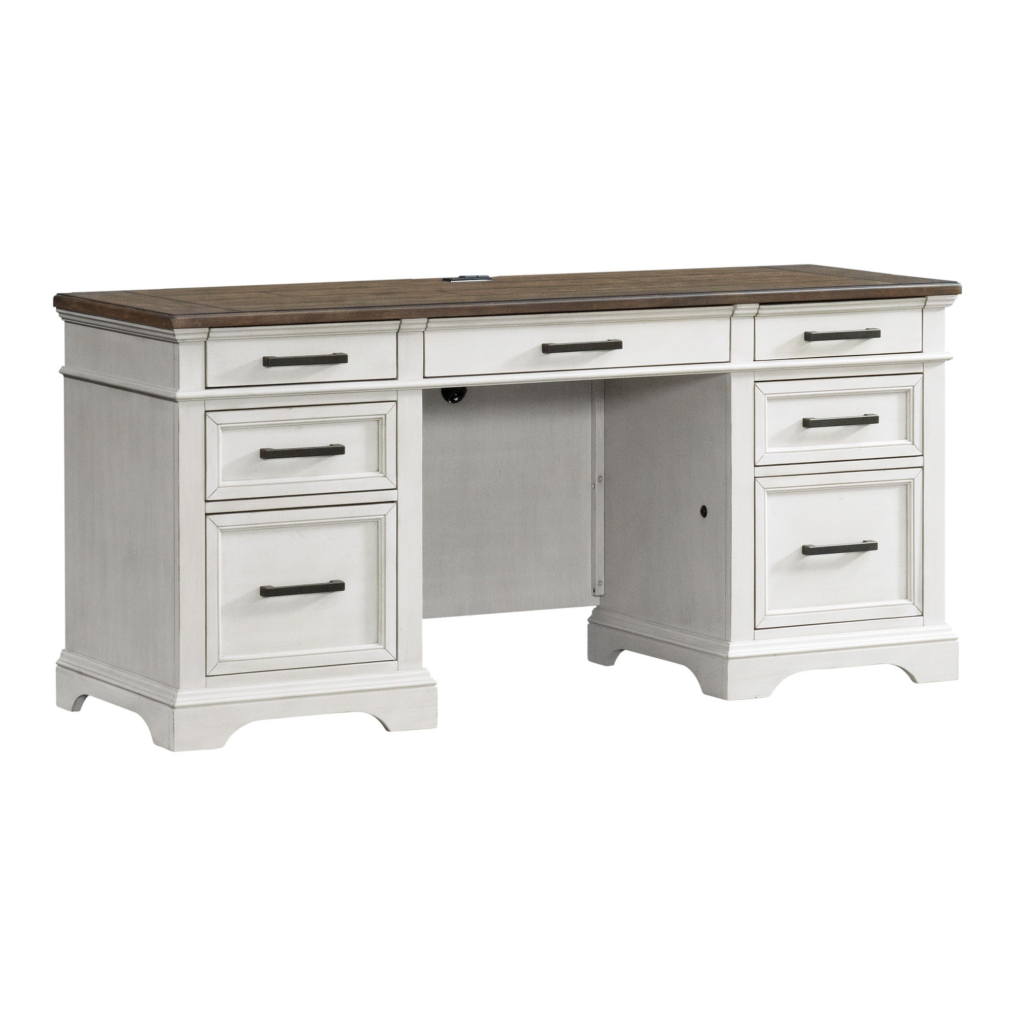 Drake – 66″ Credenza – Rustic White / French Oak
