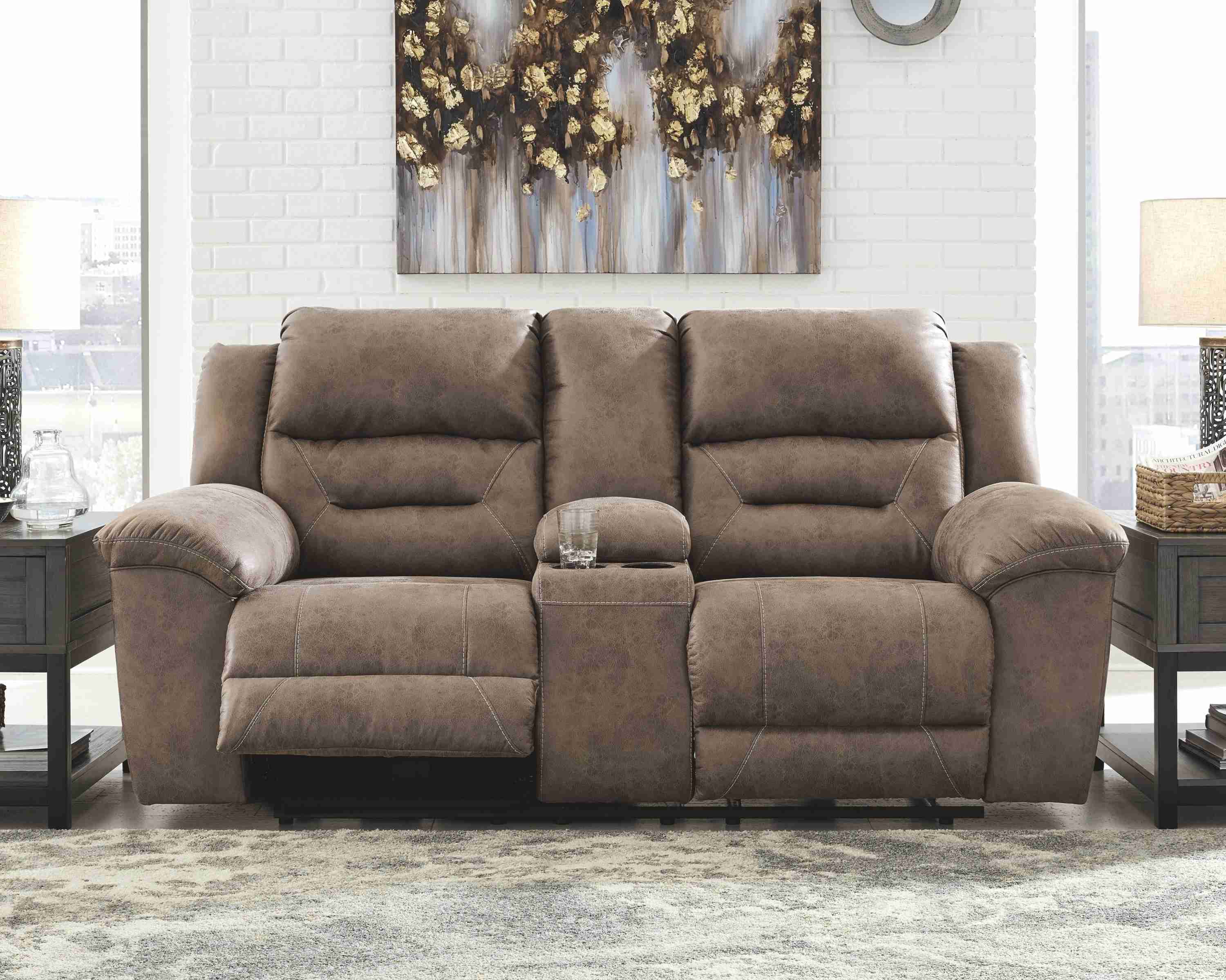 Stoneland - Dbl Power Reclining Loveseat W/Console - Faux Leather - Fossil - Image 2
