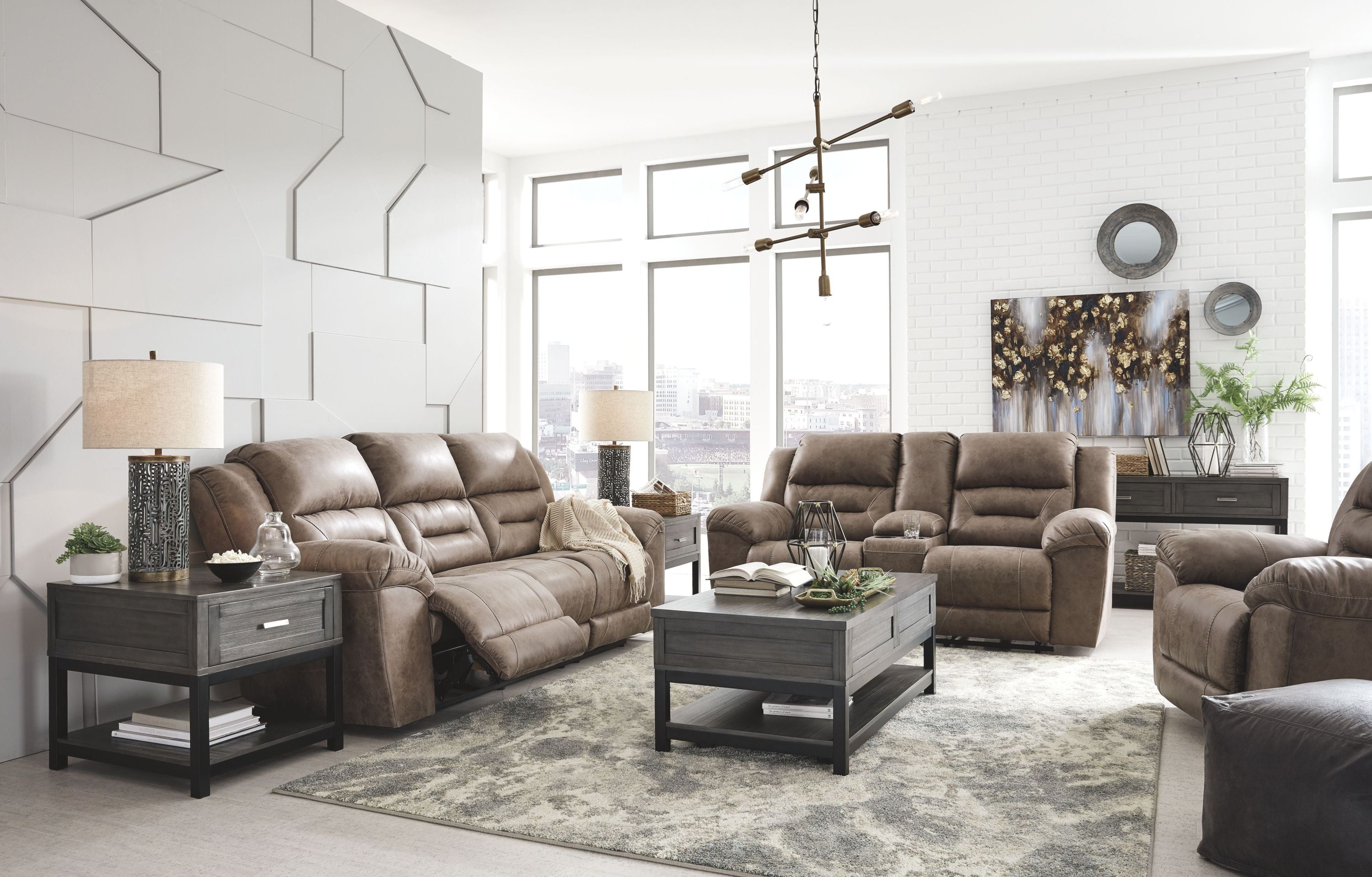 Stoneland - Power Reclining Sofa - Faux Leather - Fossil - Image 2