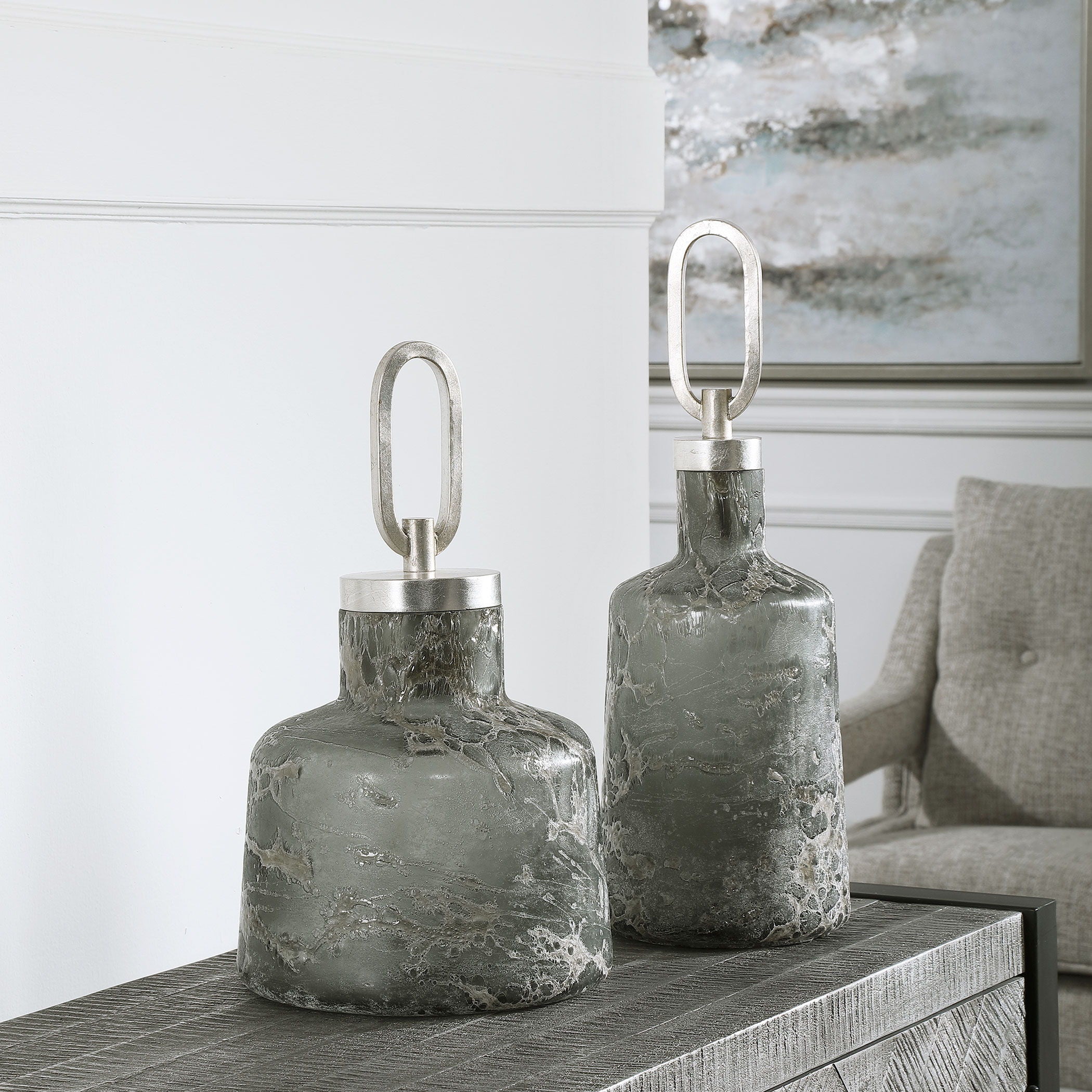 Storm - Art Glass Bottles (Set of 2) - Dark Gray - Image 2