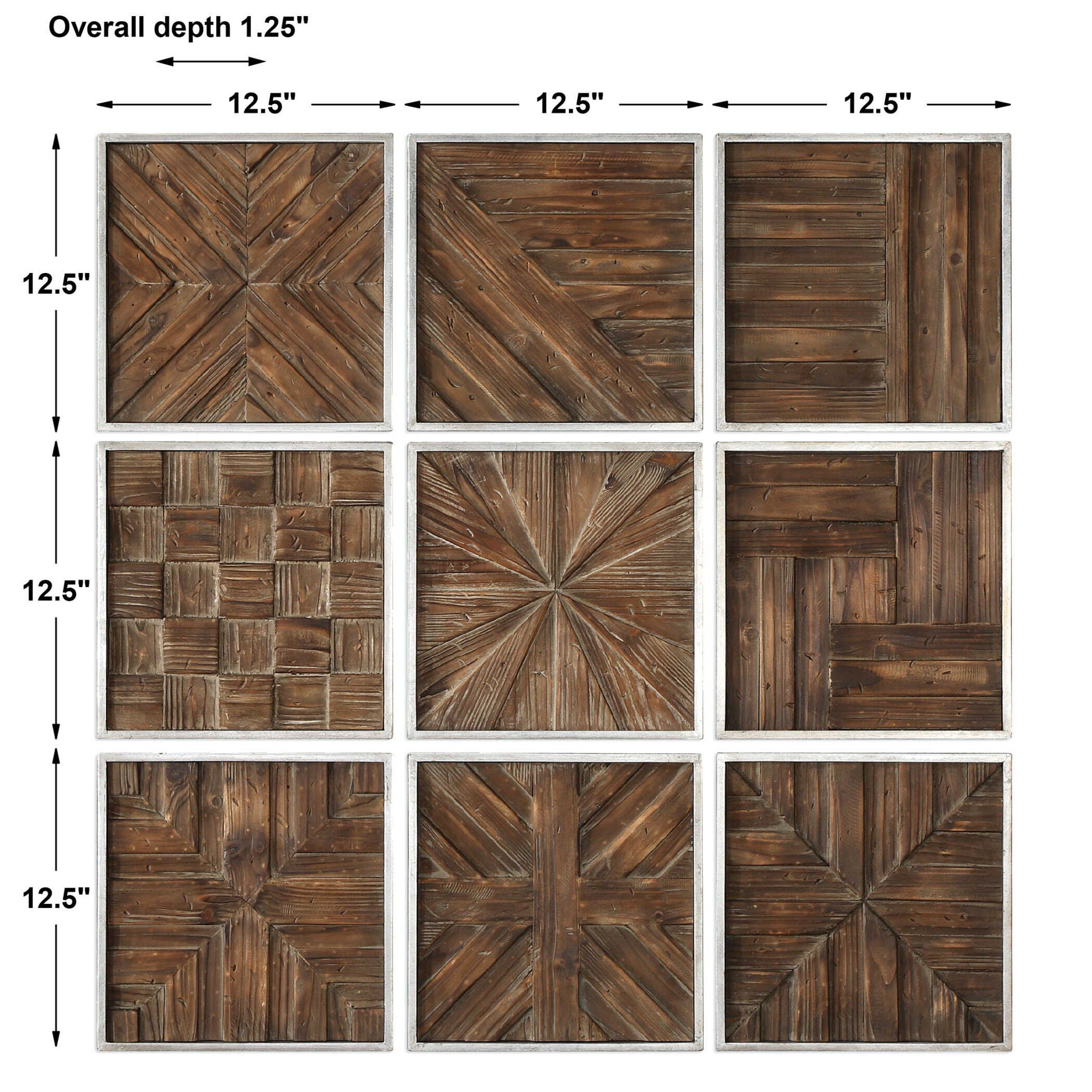 Bryndle - Rustic Wooden Squares (Set of 9) - Dark Brown - Image 2