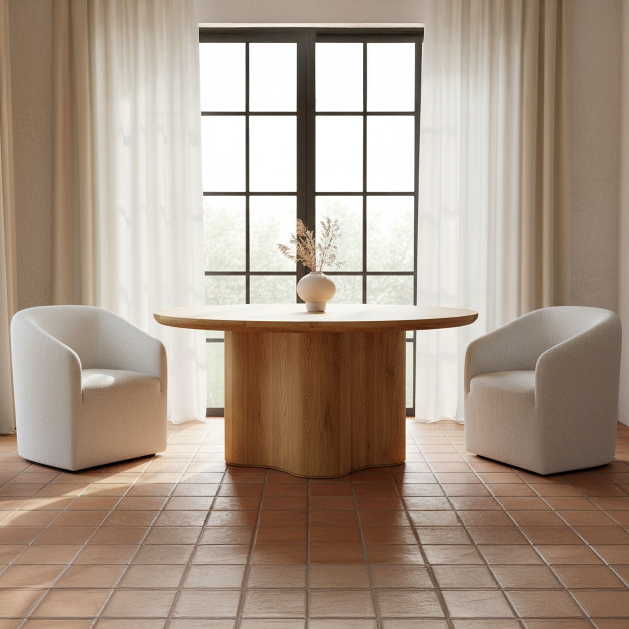 Sandy - Fabric Rolling Dining Chair - Off White - Image 3