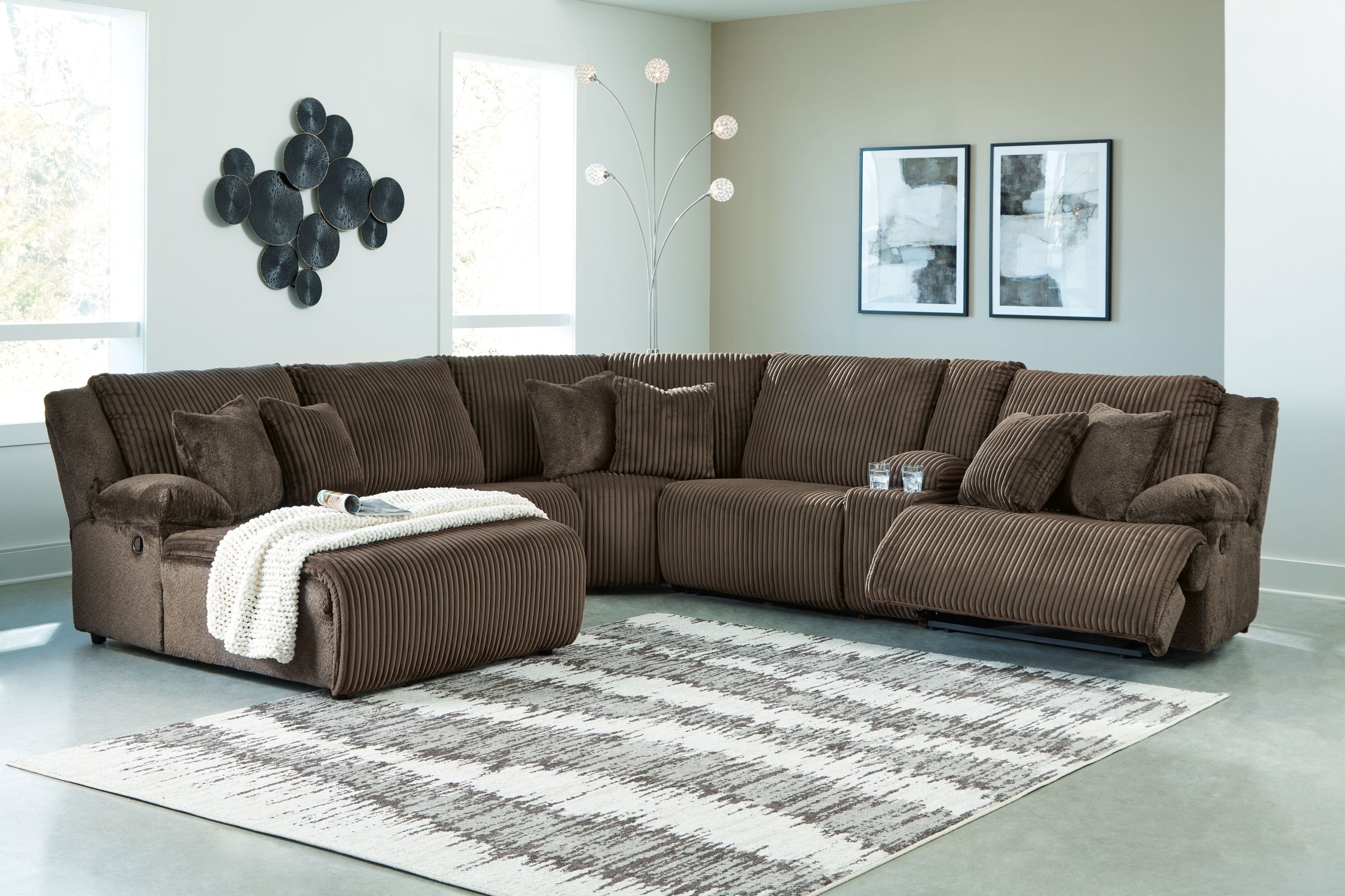 Top Tier - 6-Piece Reclining Sectional With Laf Press Back Chaise - Fabric - Chocolate - Image 2