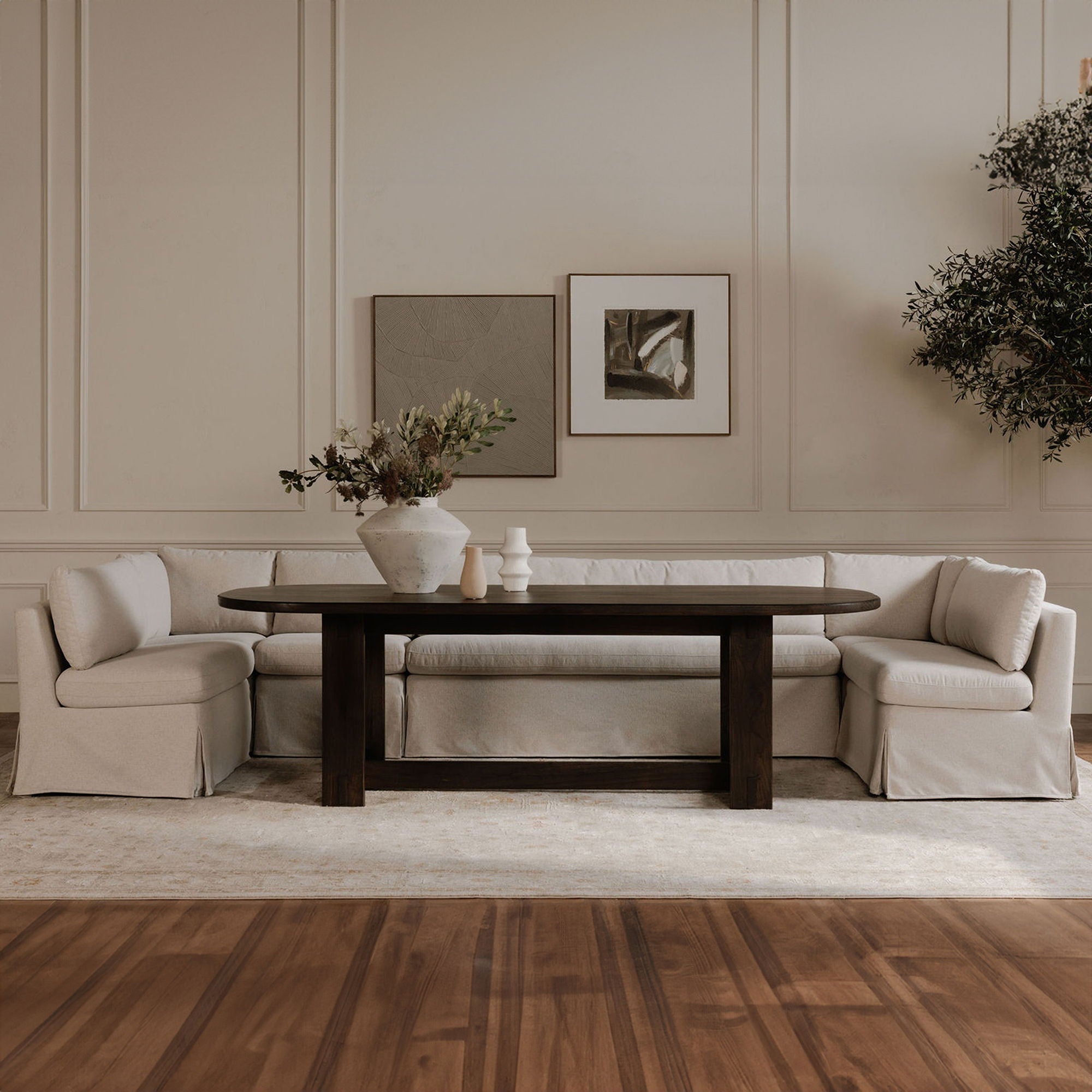 Fable - 5 Piece Slipcover Dining Banquette U-Shape - Beige - Image 3