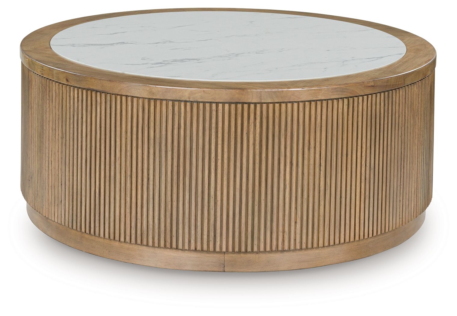 Camdill - Round Cocktail Table - Light Brown / White - Image 1