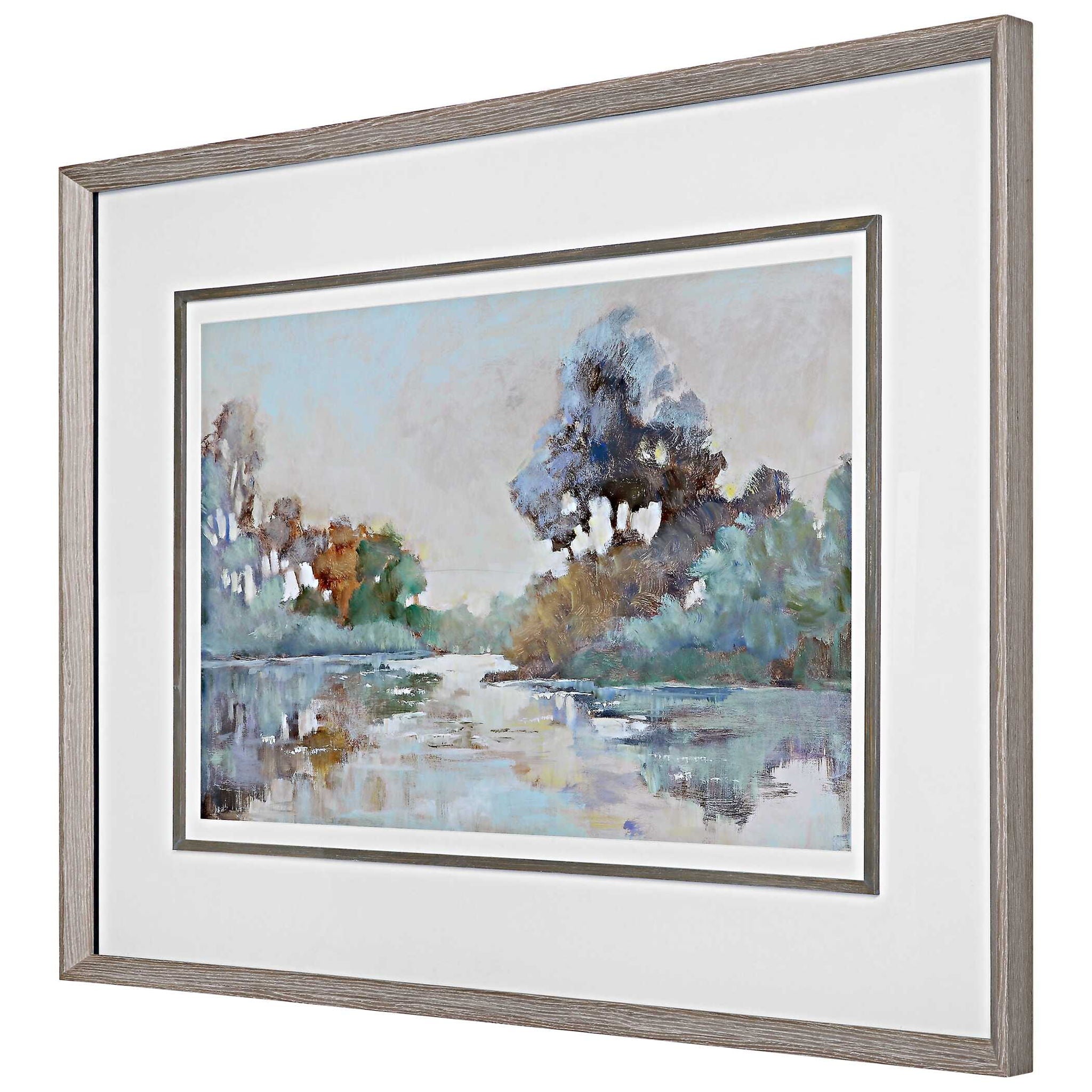 Morning Lake - Watercolor Framed Print - Blue - Image 3