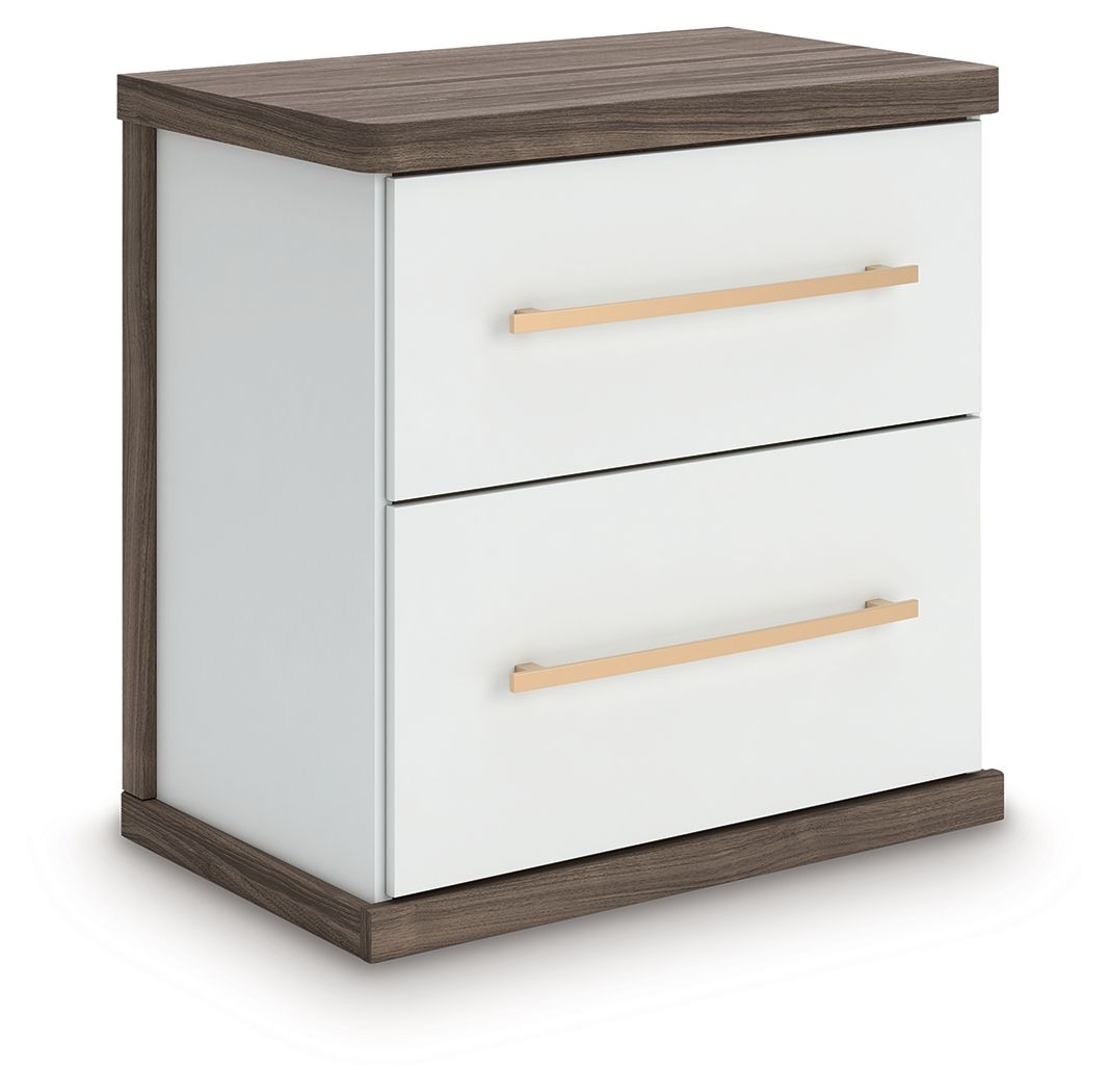 Kendanport – Two Drawer Night Stand – Brown / White