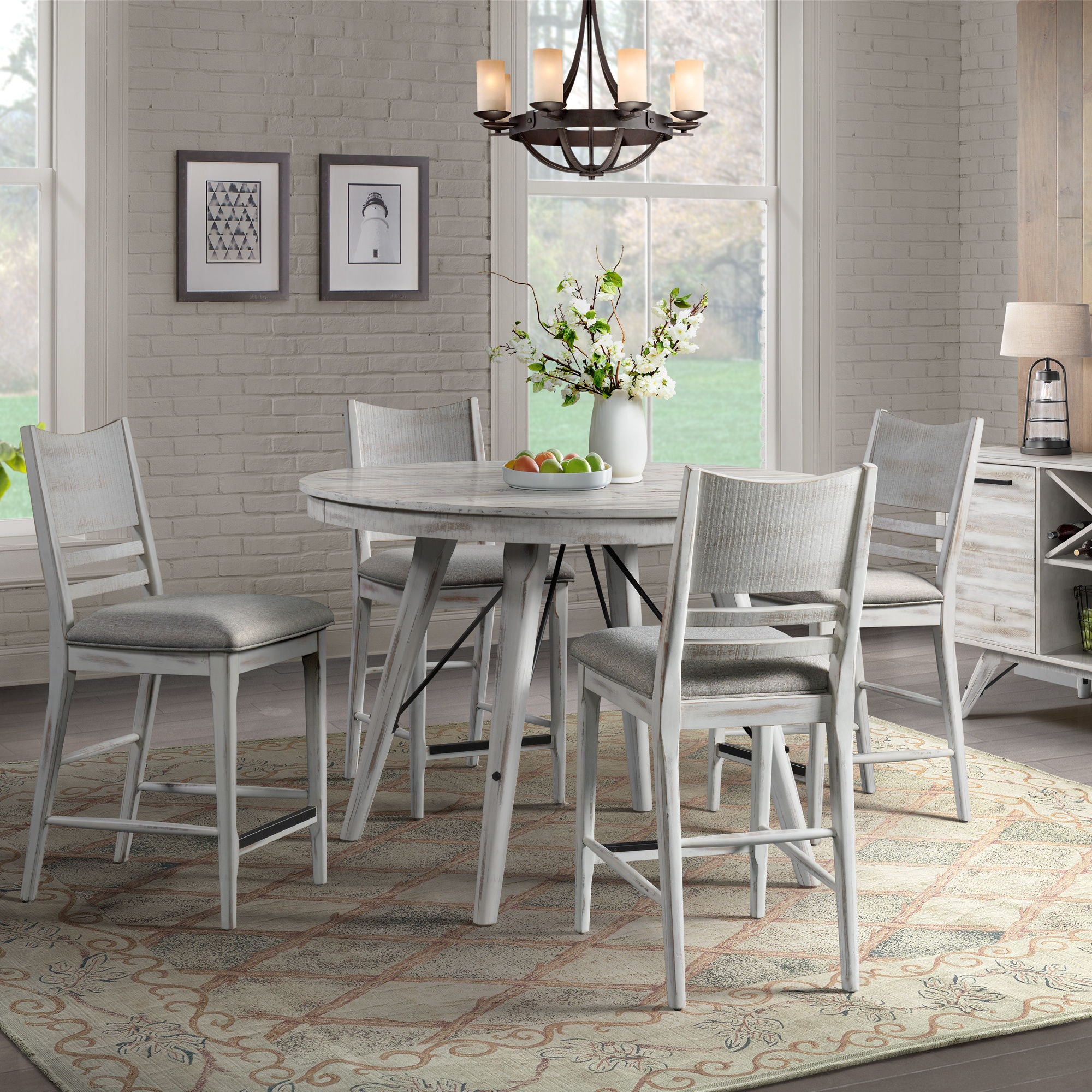 Modern Rustic - Round Counter Table - Weathered White - Image 2