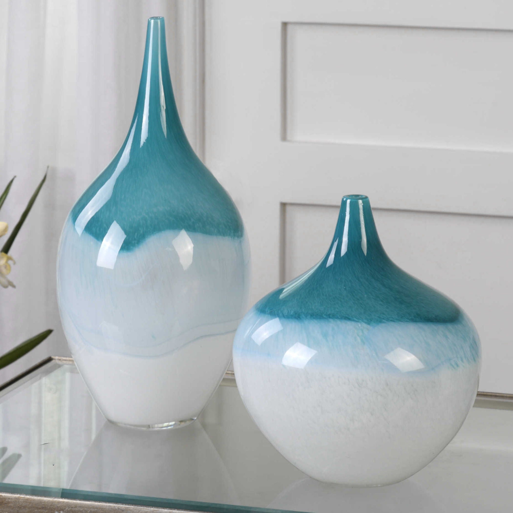 Carla - Vases (Set of 2) - White & Teal - Image 2